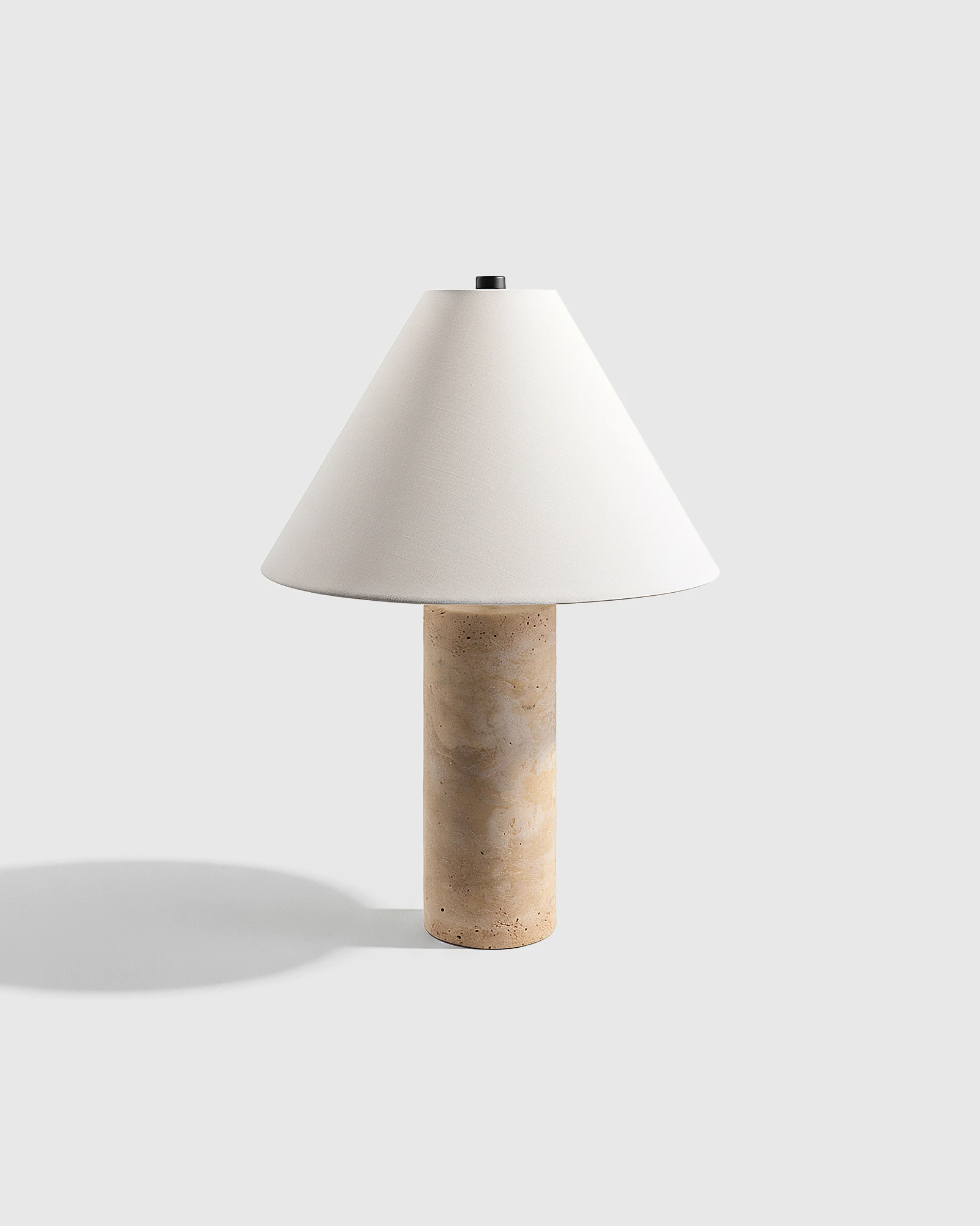 Travertine Table Lamp with Linen Shade