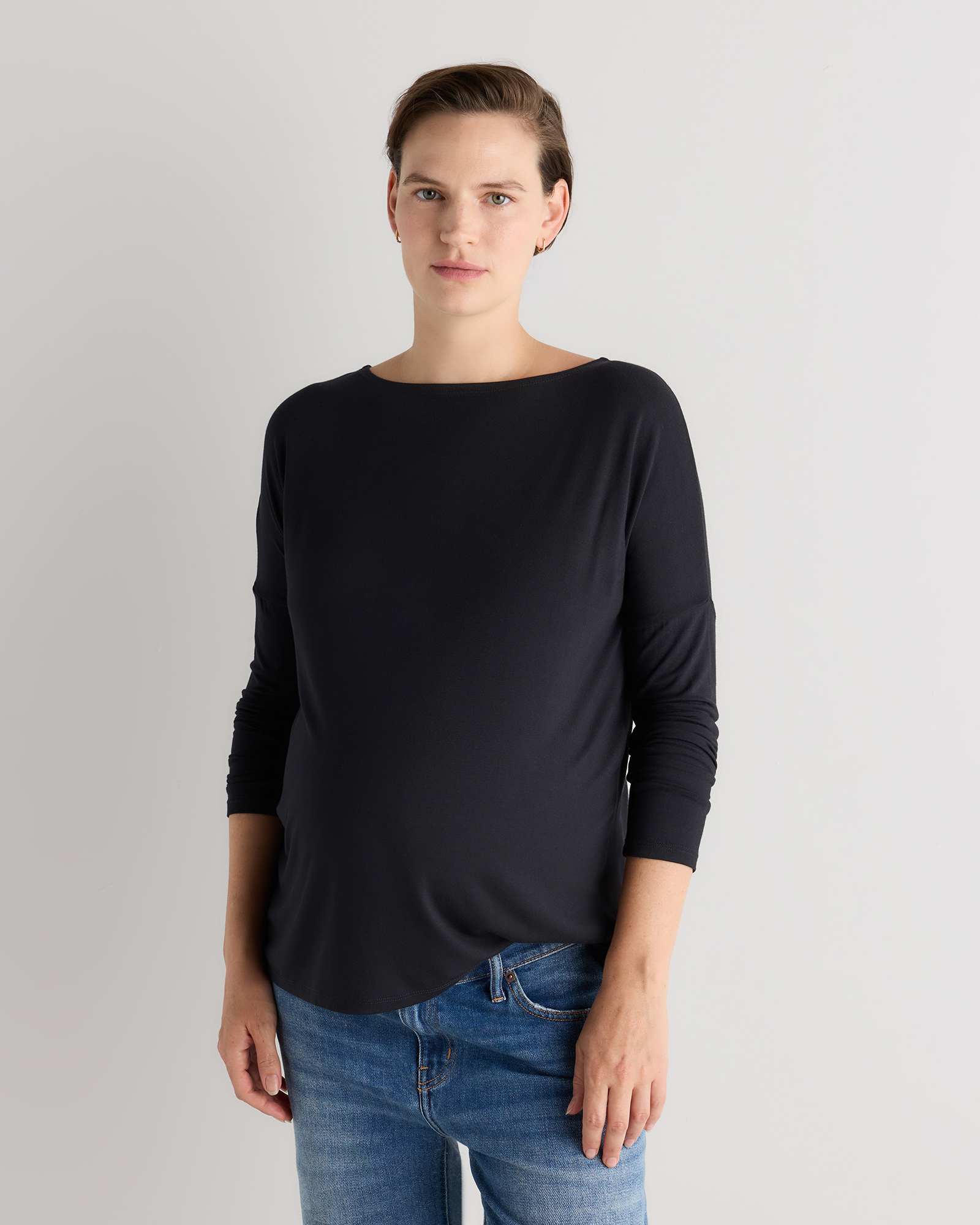 Black/White Bamboo Jersey Maternity Long Sleeve Tee (2-pack)