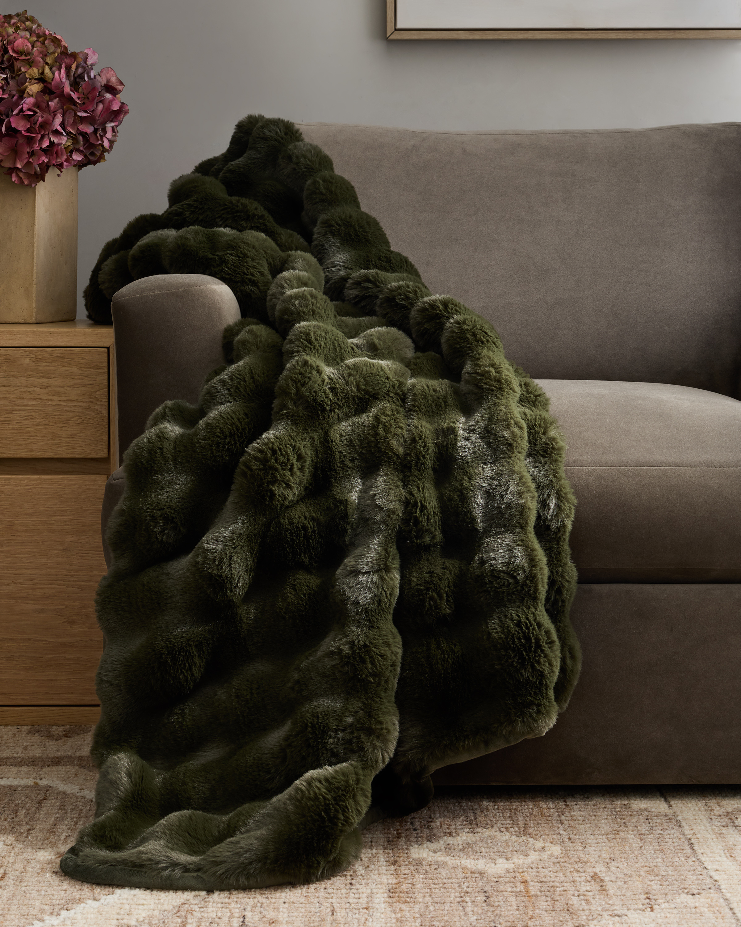Pine Ruched Faux Fur Throw