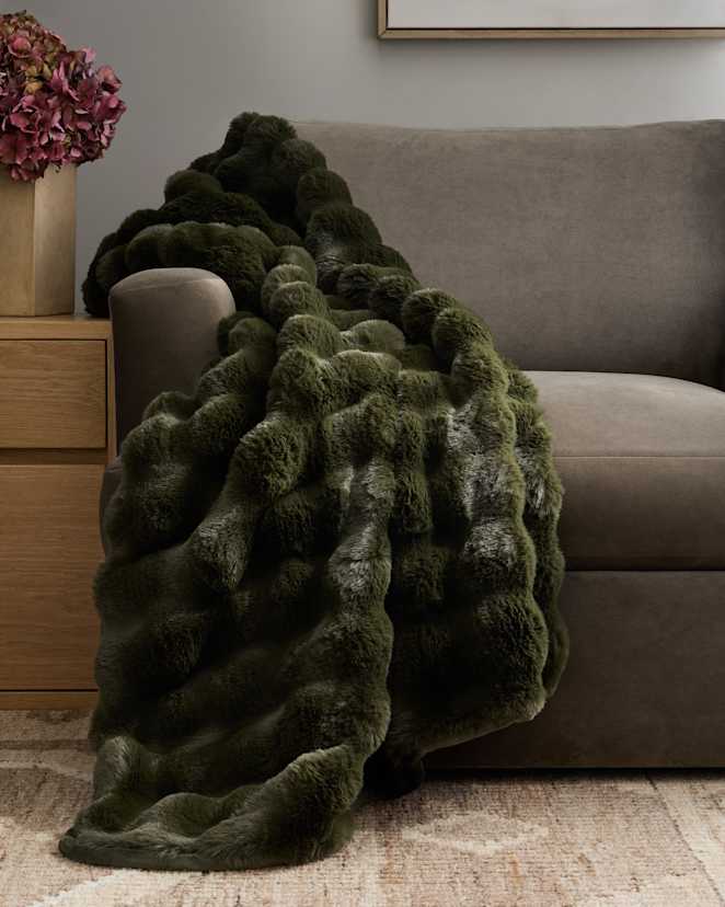 Pine Ruched Faux Fur Throw