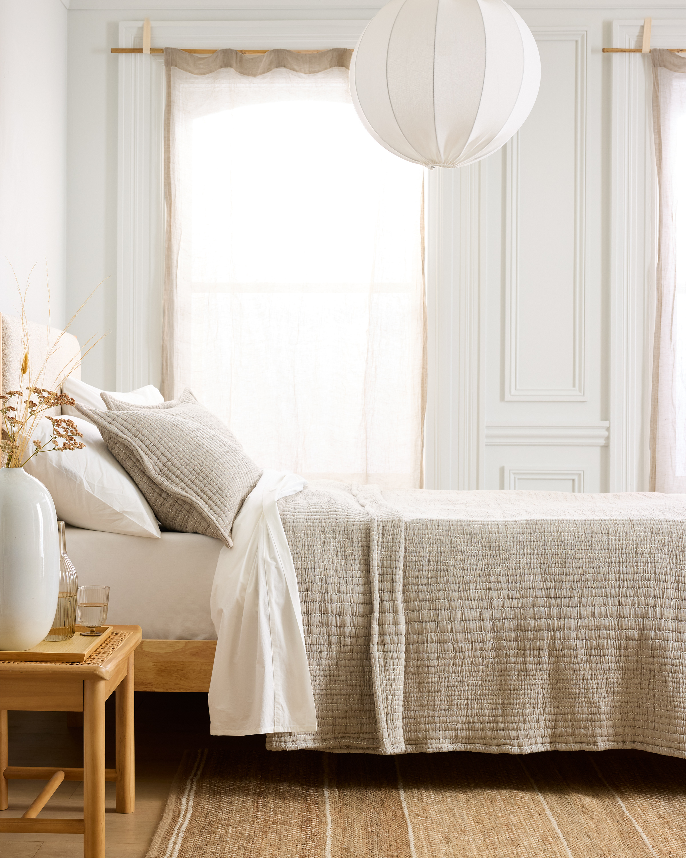 Taupe Organic Cotton Channel Stitch Coverlet