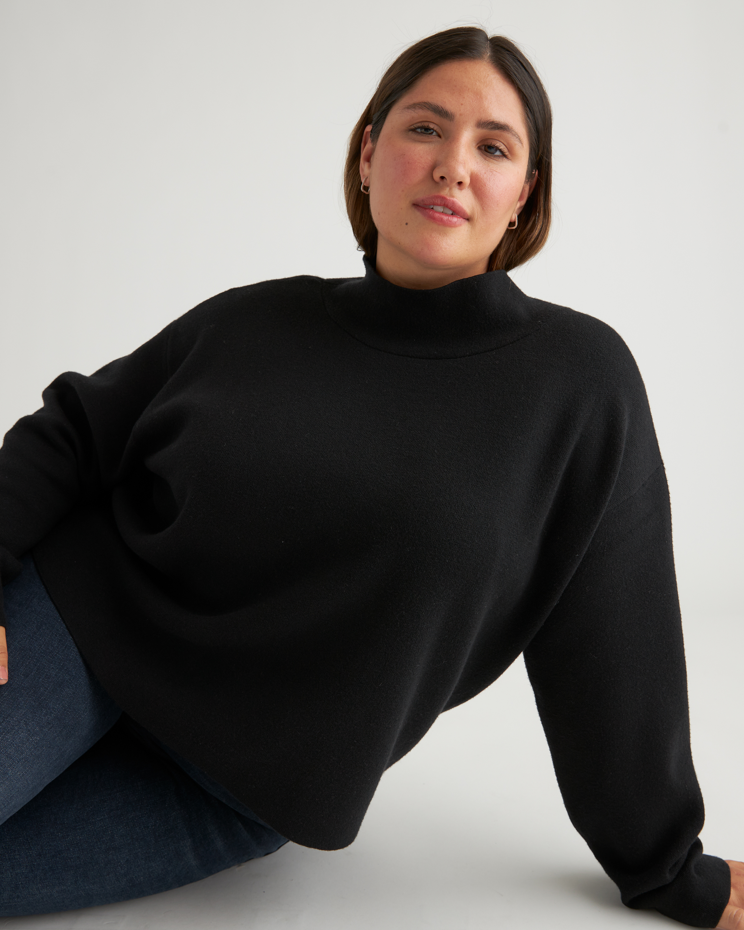 MODAL STRETCH MILANO MOCK NECK ブラック　Lサイズ Eco-Knit Milano Stitch Mock Neck Pullover in Black