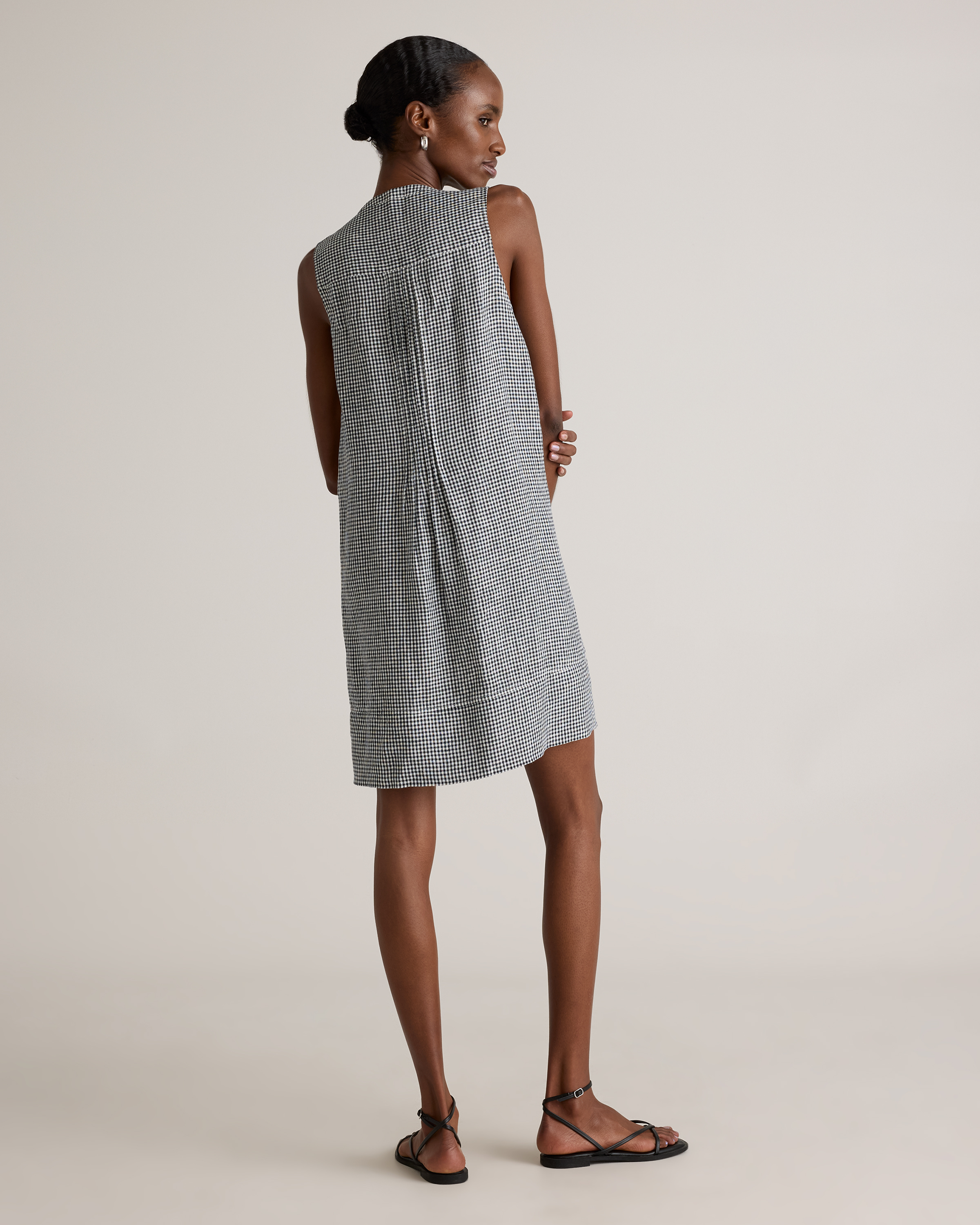 Quince Women's Sleeveless Swing Dress in White, Size Small - 100% European Linen with Pin-Tucking & Pleat Detailing