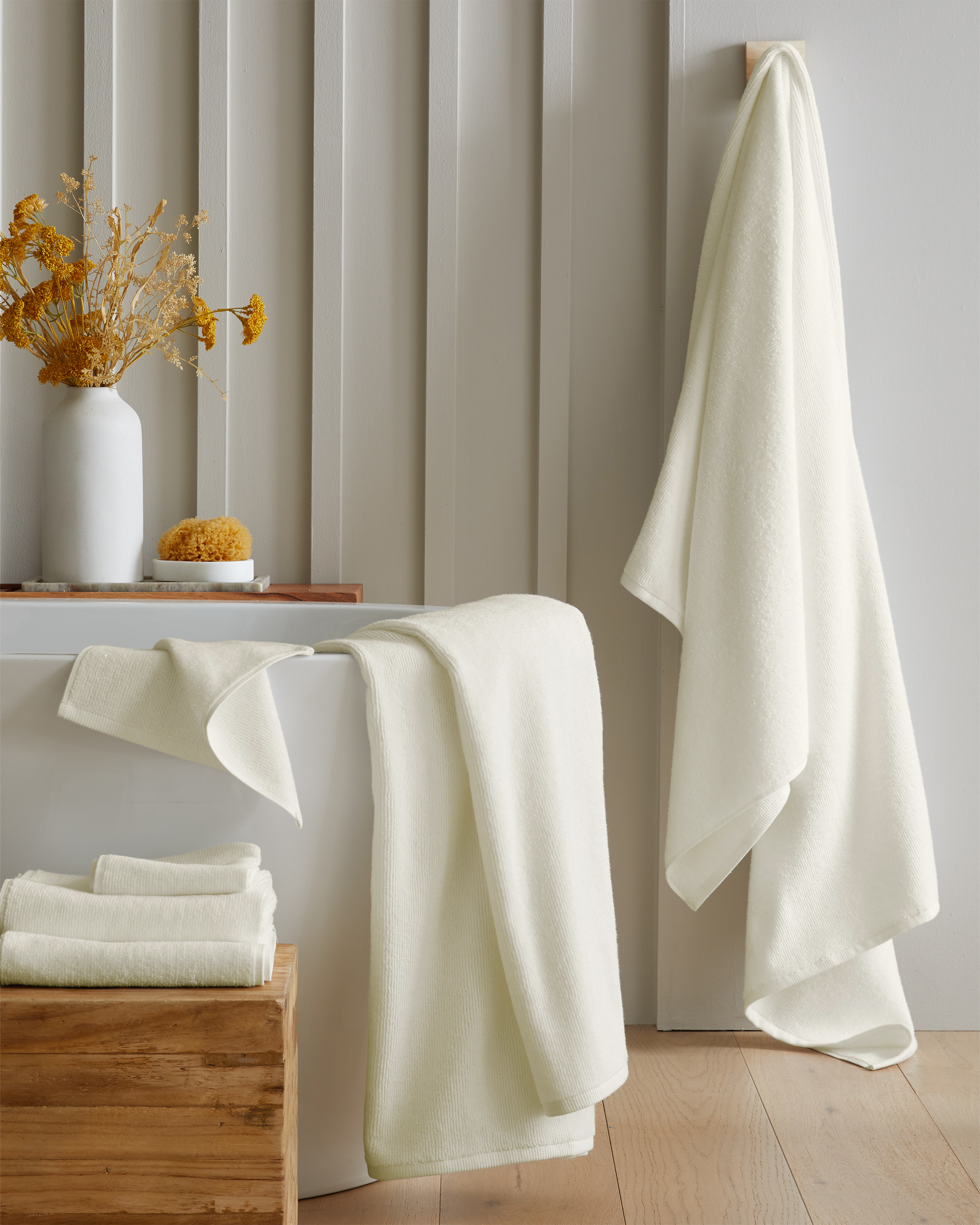 Turkish Ribbed Quick Dry Bath Towel Bundle - Ivory