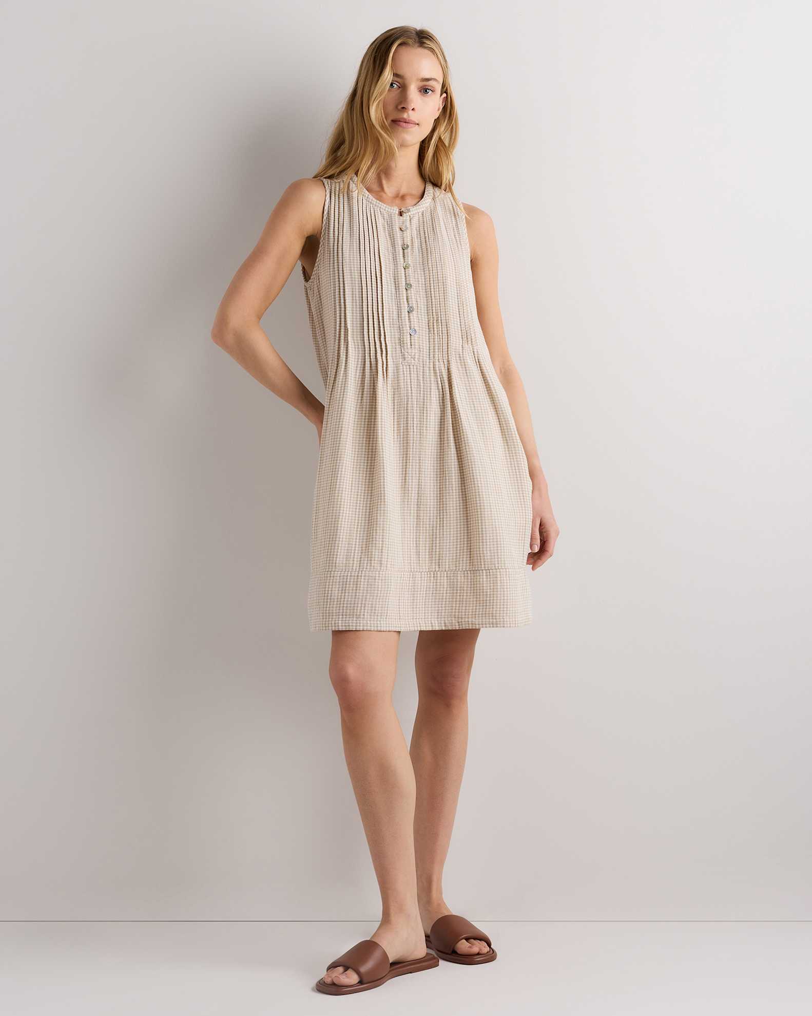 beige swing dress Beige 100% Cotton Sleeveless Paneled Swing Dress 58" / Custom Height (Free)