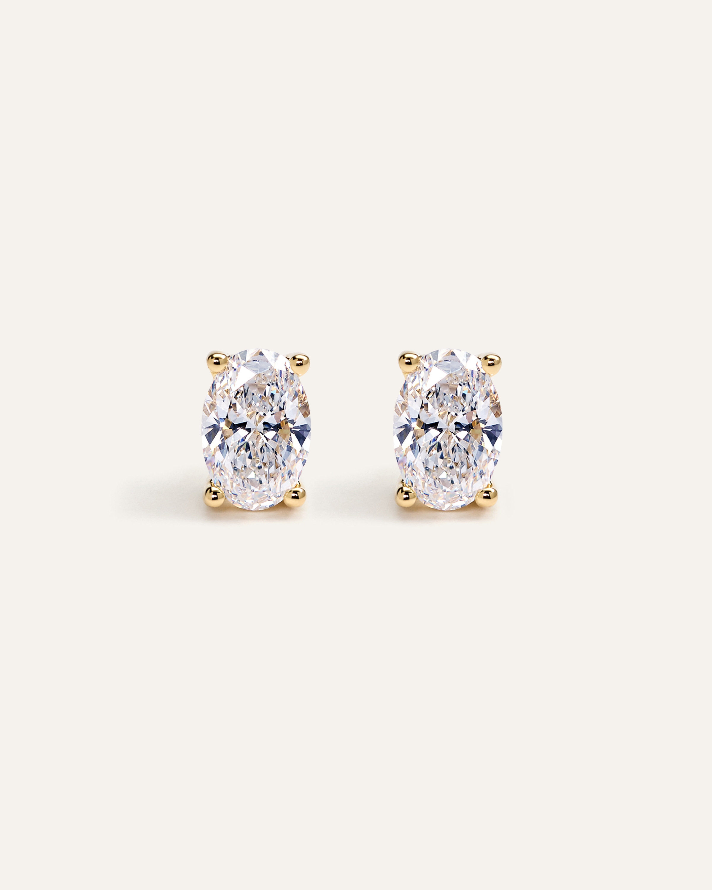 Yellow Gold 14K Gold Lab Grown Diamond Oval Solitaire Studs - 3ctw