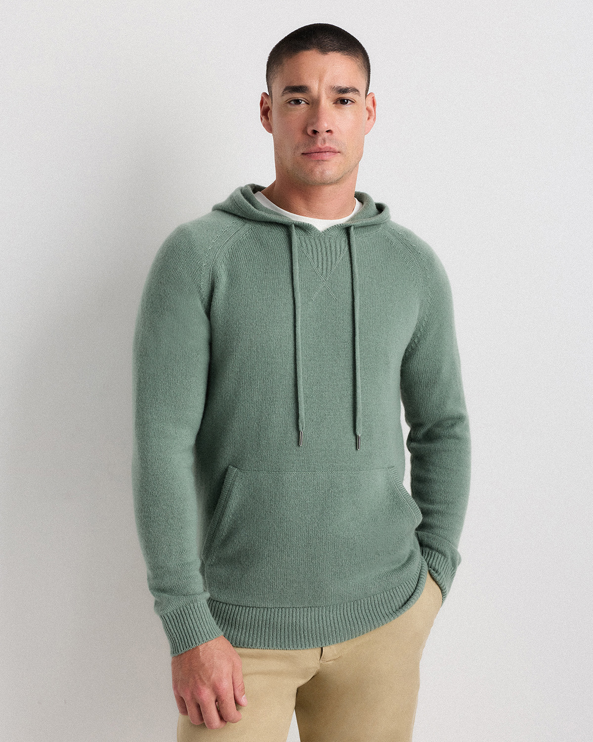 Sea Spray Green Mongolian Cashmere Pullover Hoodie