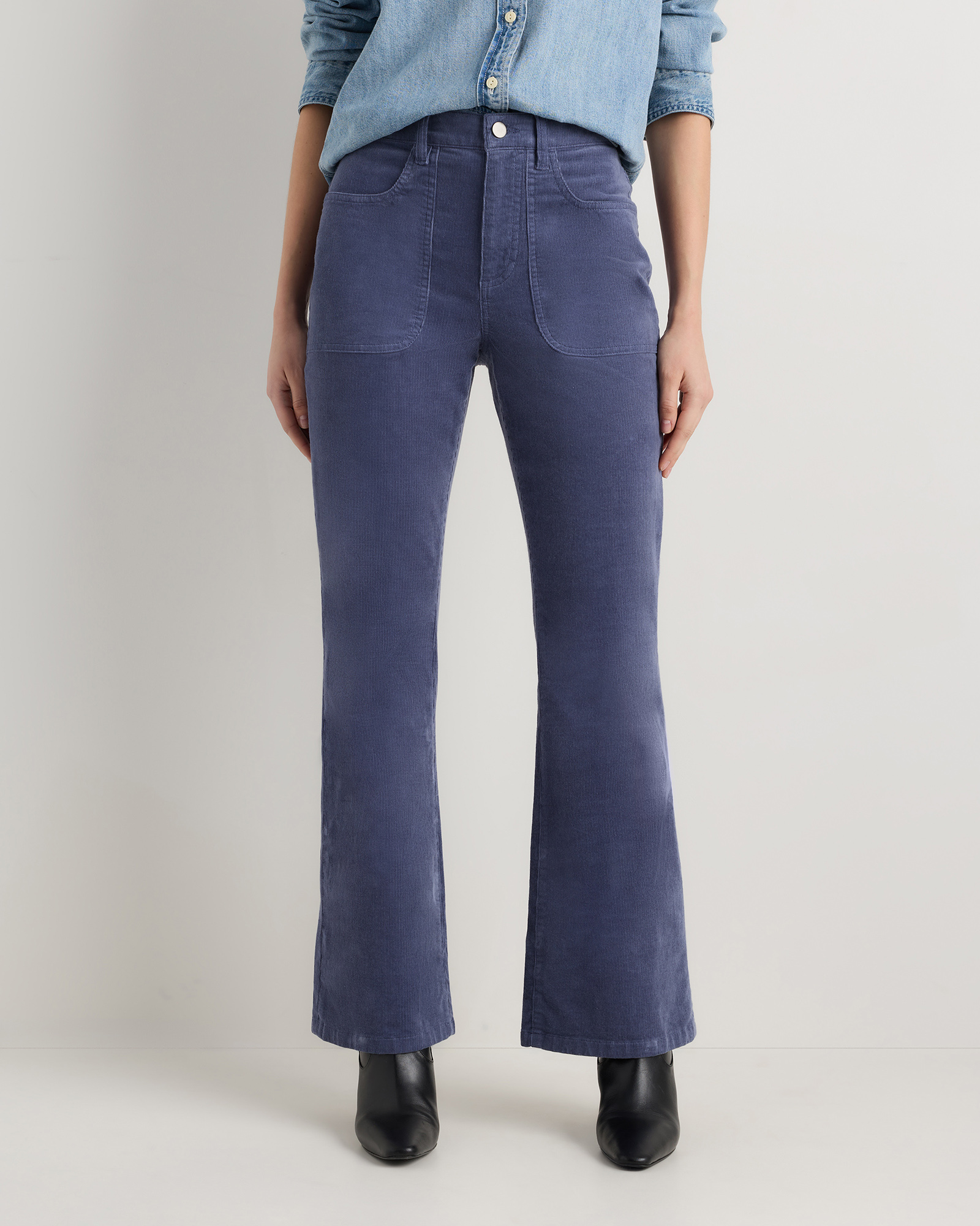 Storm Blue Organic Stretch Corduroy Flare Pants
