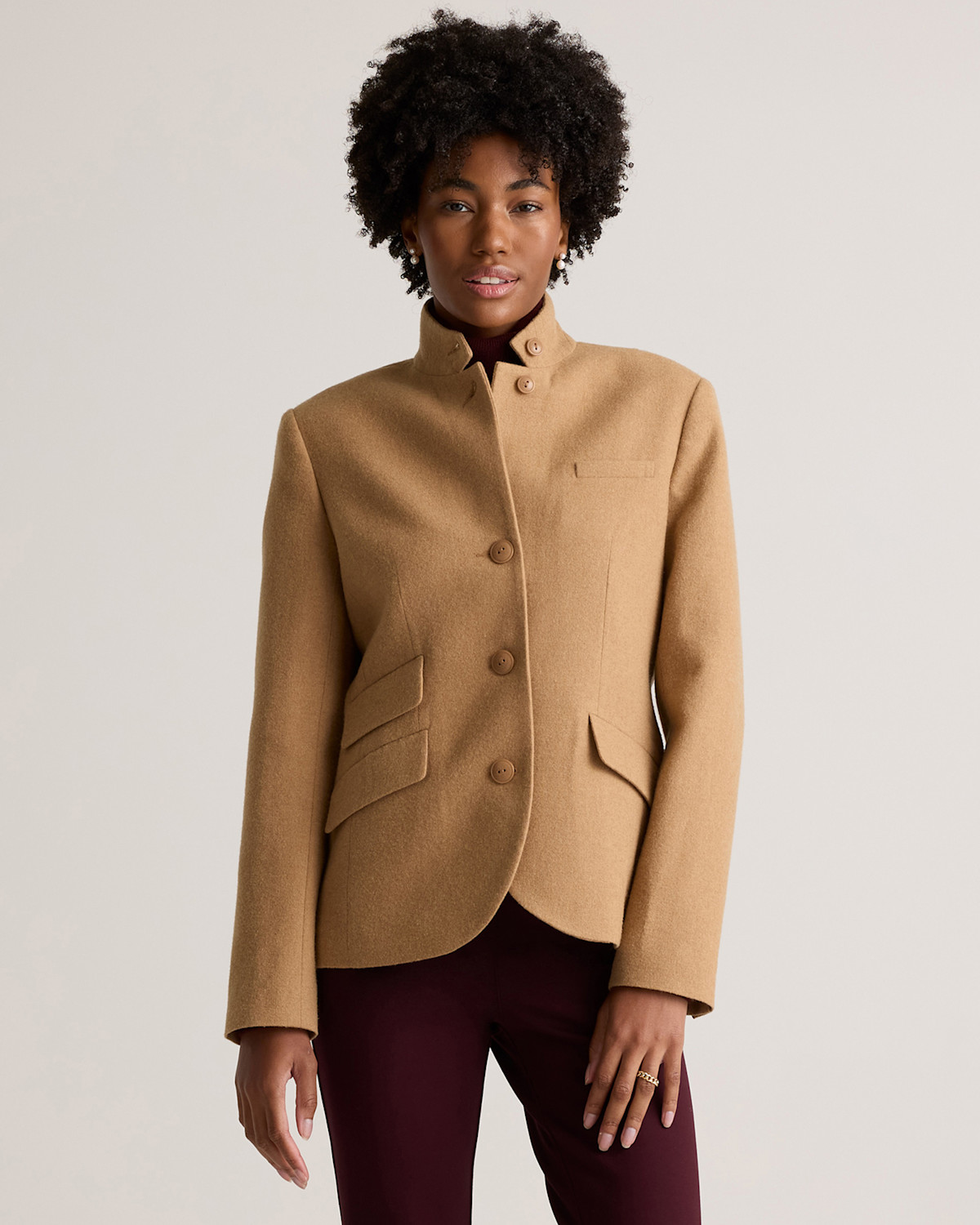 Quince Italian Wool Stand Collar Blazer in Warm Camel