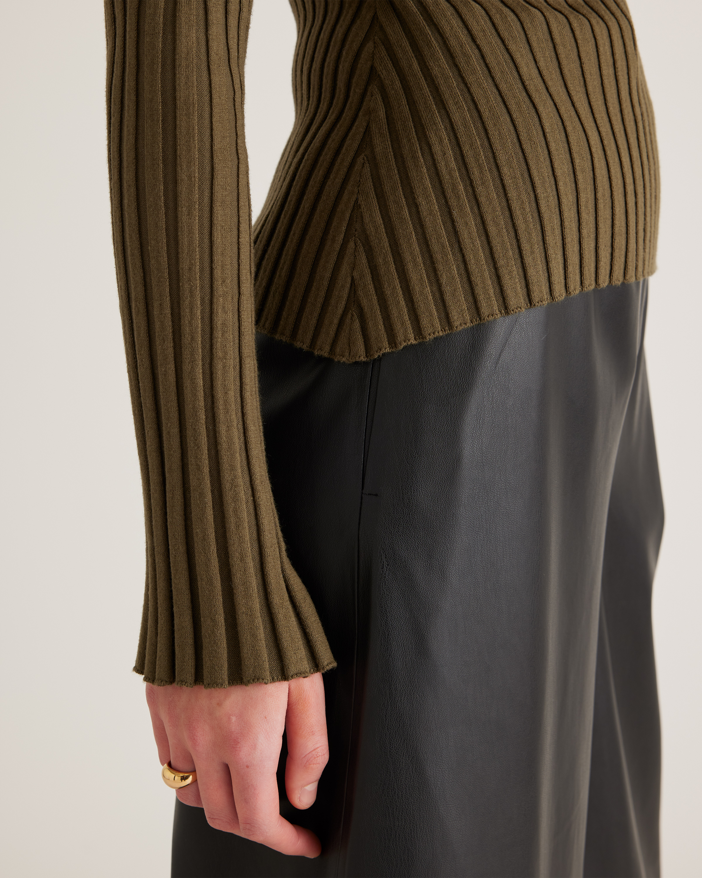 Cotton Cashmere Ribbed Long Sleeve Sweater