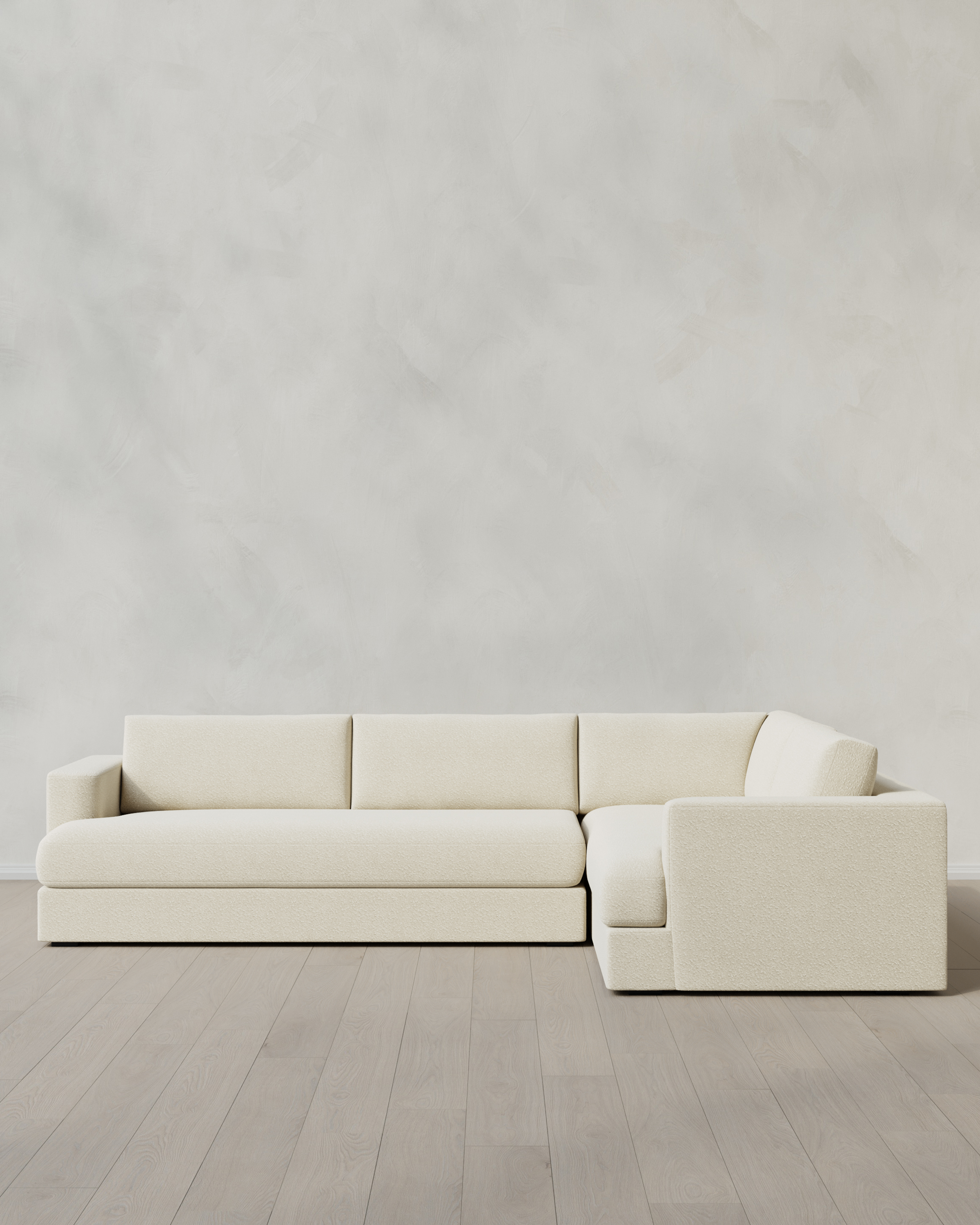 Linen Sierra Curved Arm L Sectional in Performance Boucle