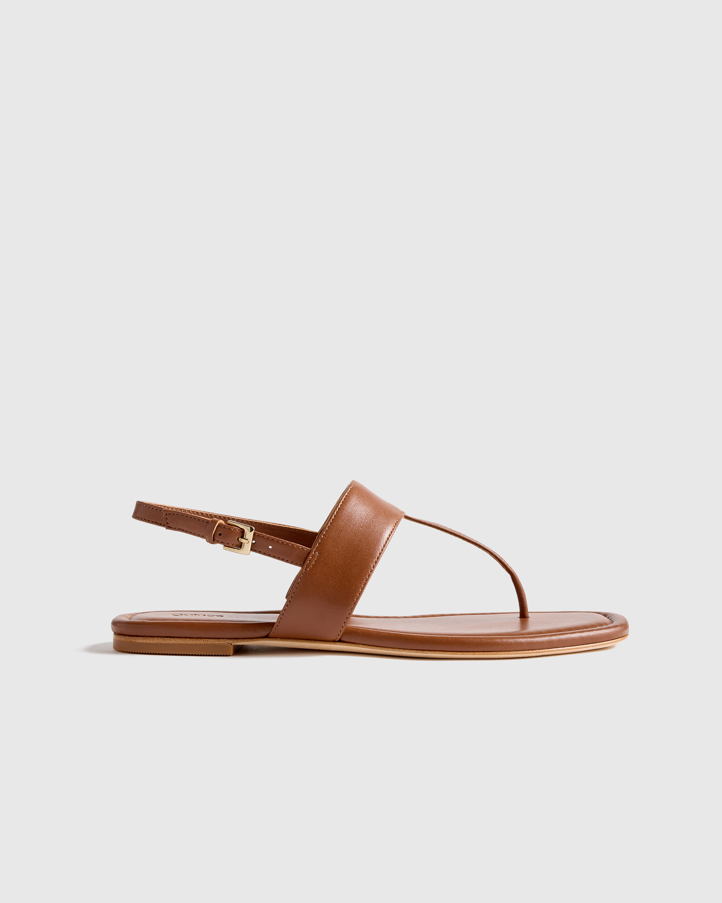 Cognac Italian Leather T-Strap Sandal