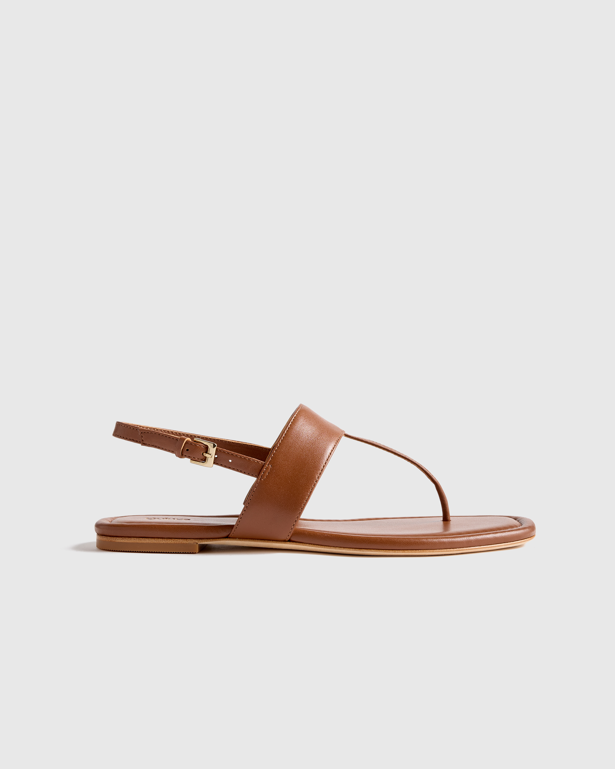 Cognac Italian Leather T-Strap Sandal