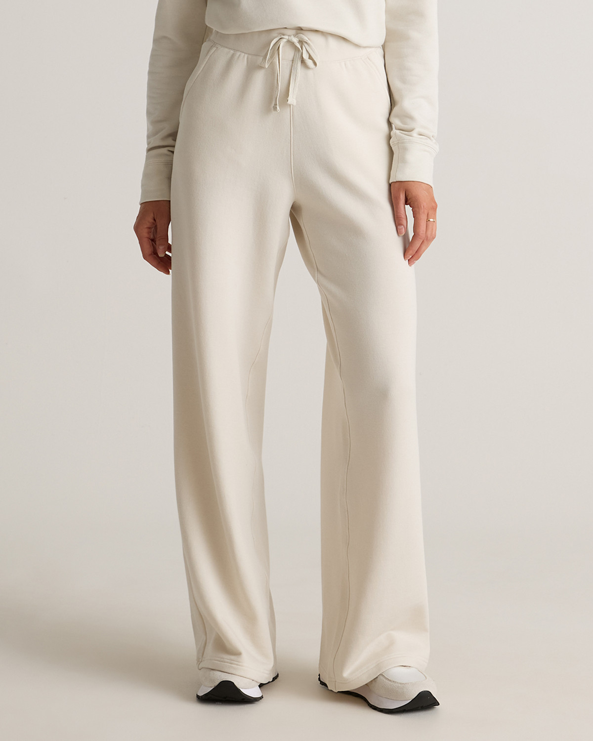 Quince SuperSoft Fleece Wide Leg Pants in Off White