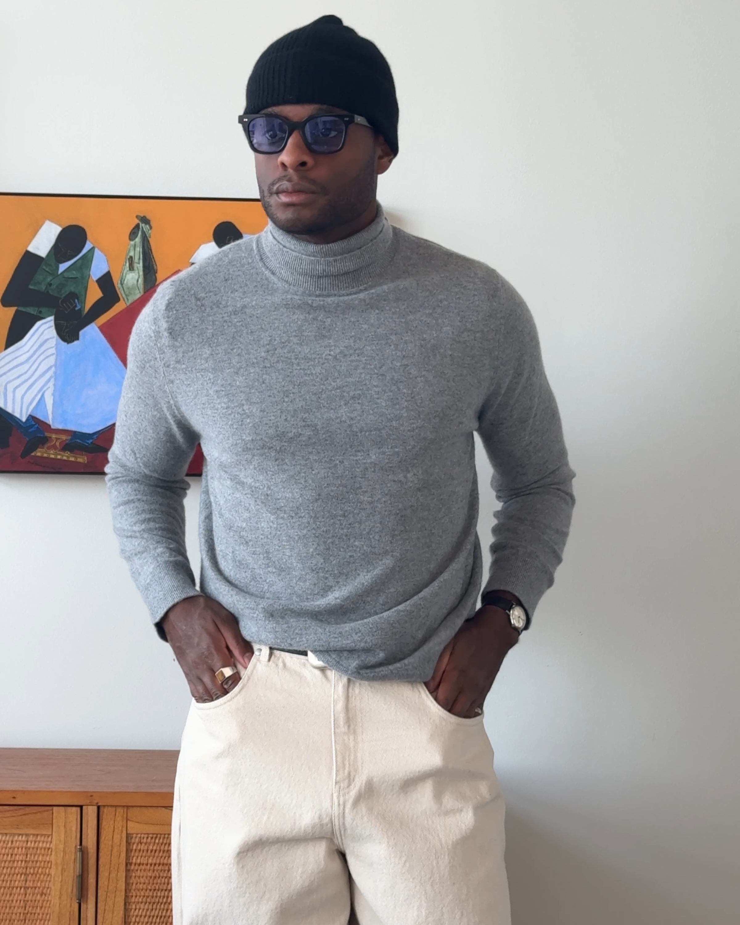 Mongolian Cashmere Turtleneck Sweater in True Navy