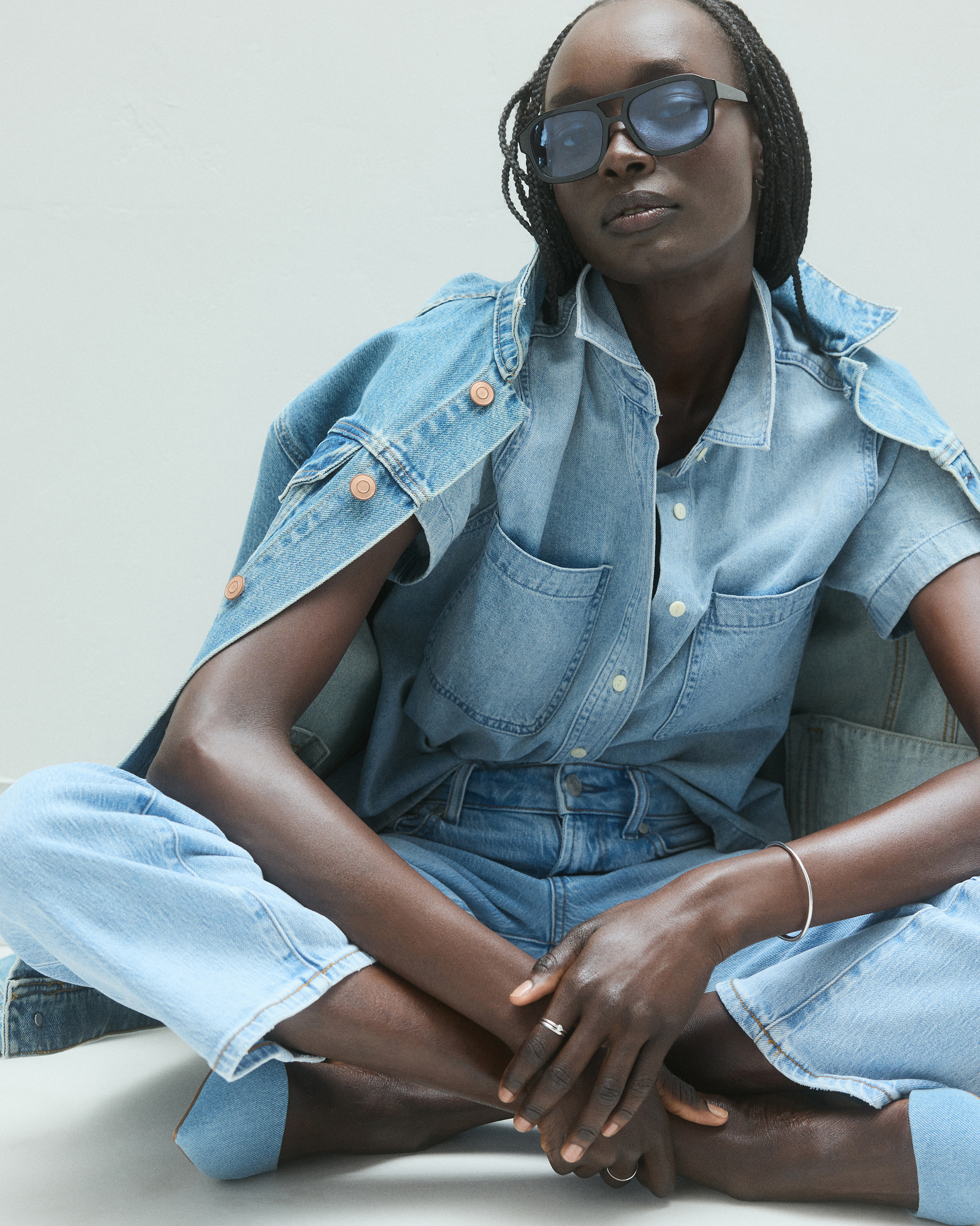 Light Chambray Chemise à manches courtes en denim à effet usé