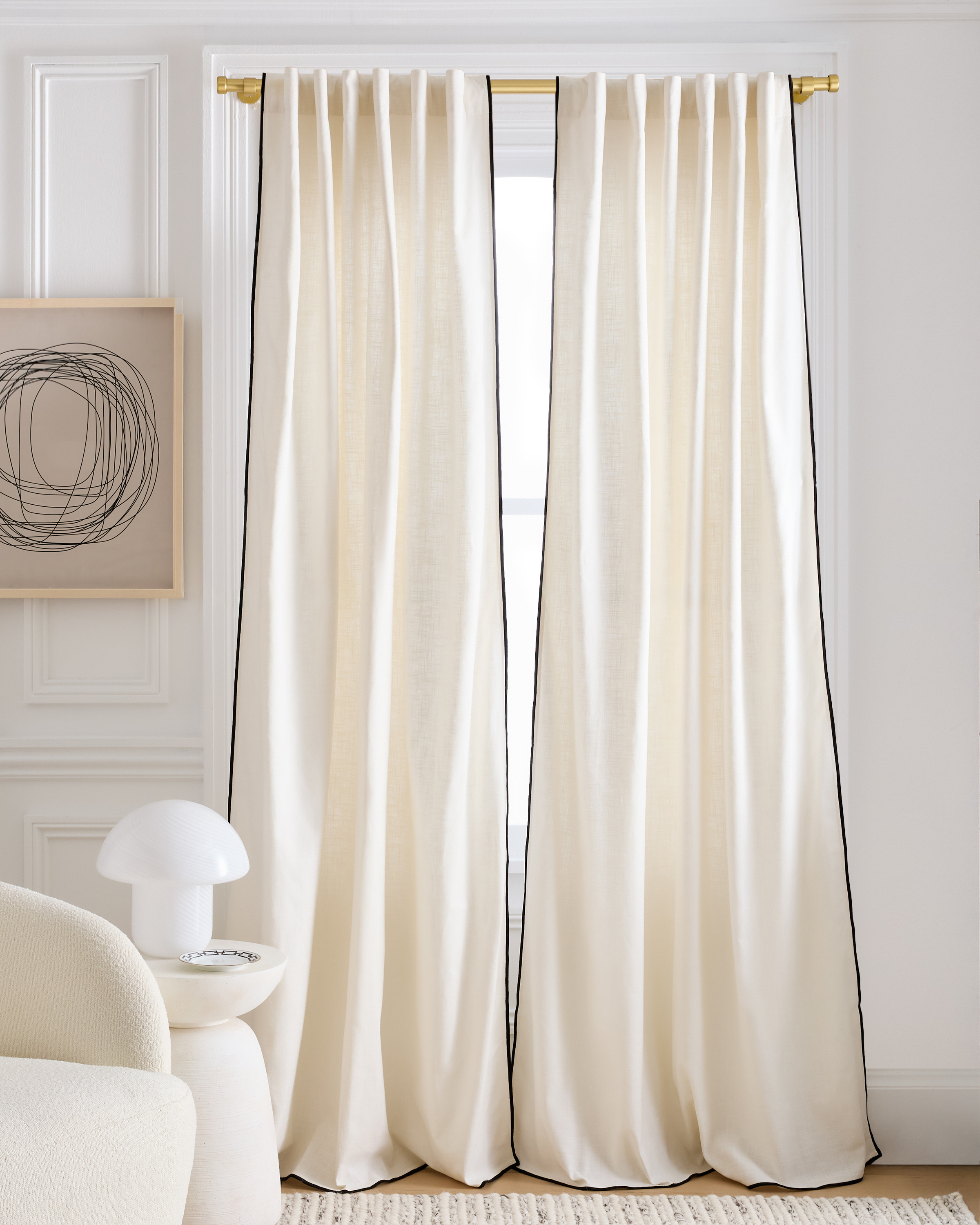 Ivory/Black Piping Piped Edge Cotton Curtain