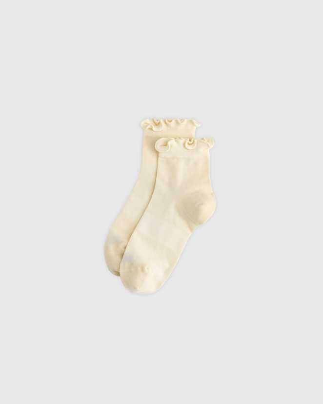 Cream Everyday Lightweight Cotton Ruffle Quarter Crew Sock