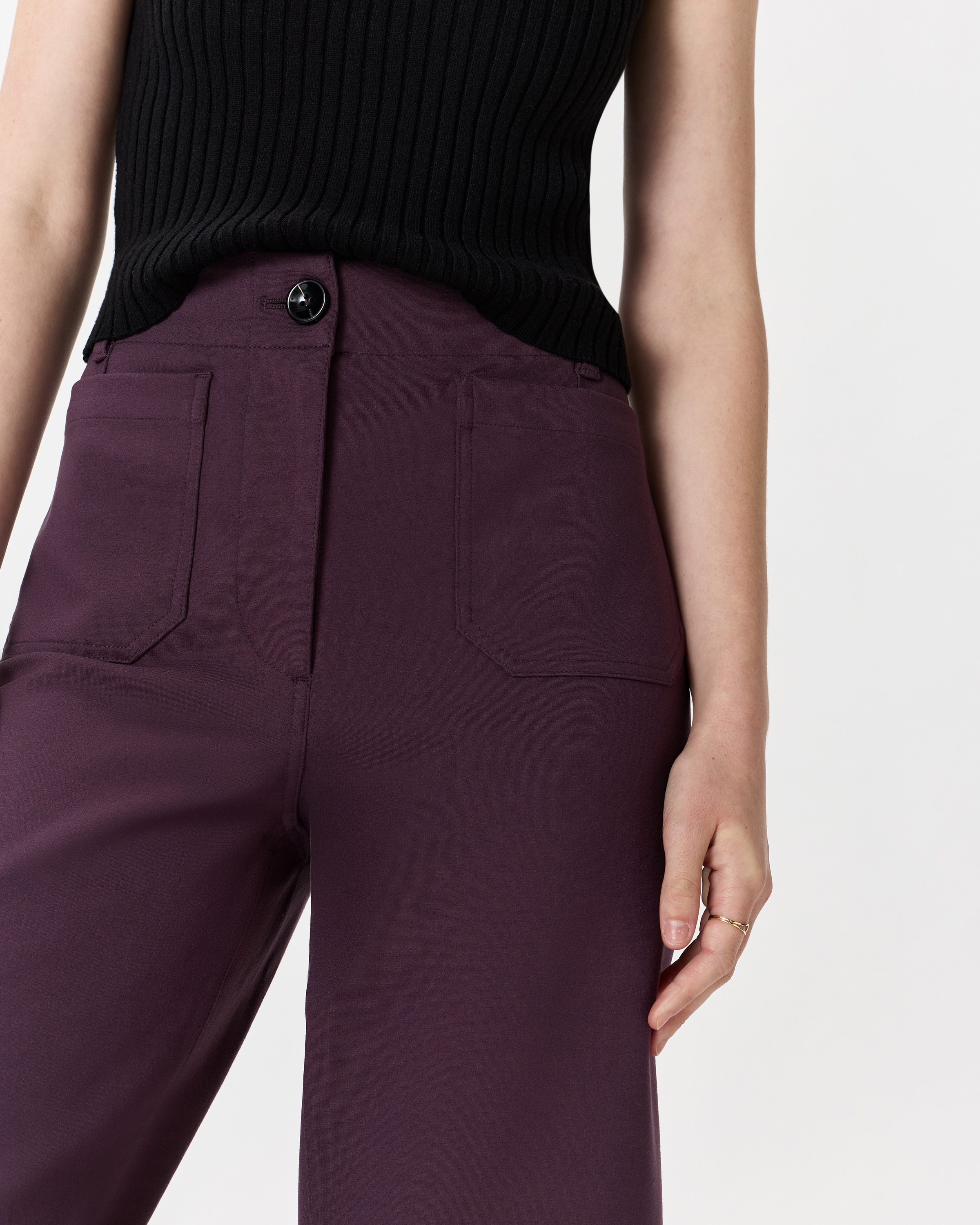 Women's Ultra-Stretch Ponte Cropped Wide Leg Pants in Dark Orchid