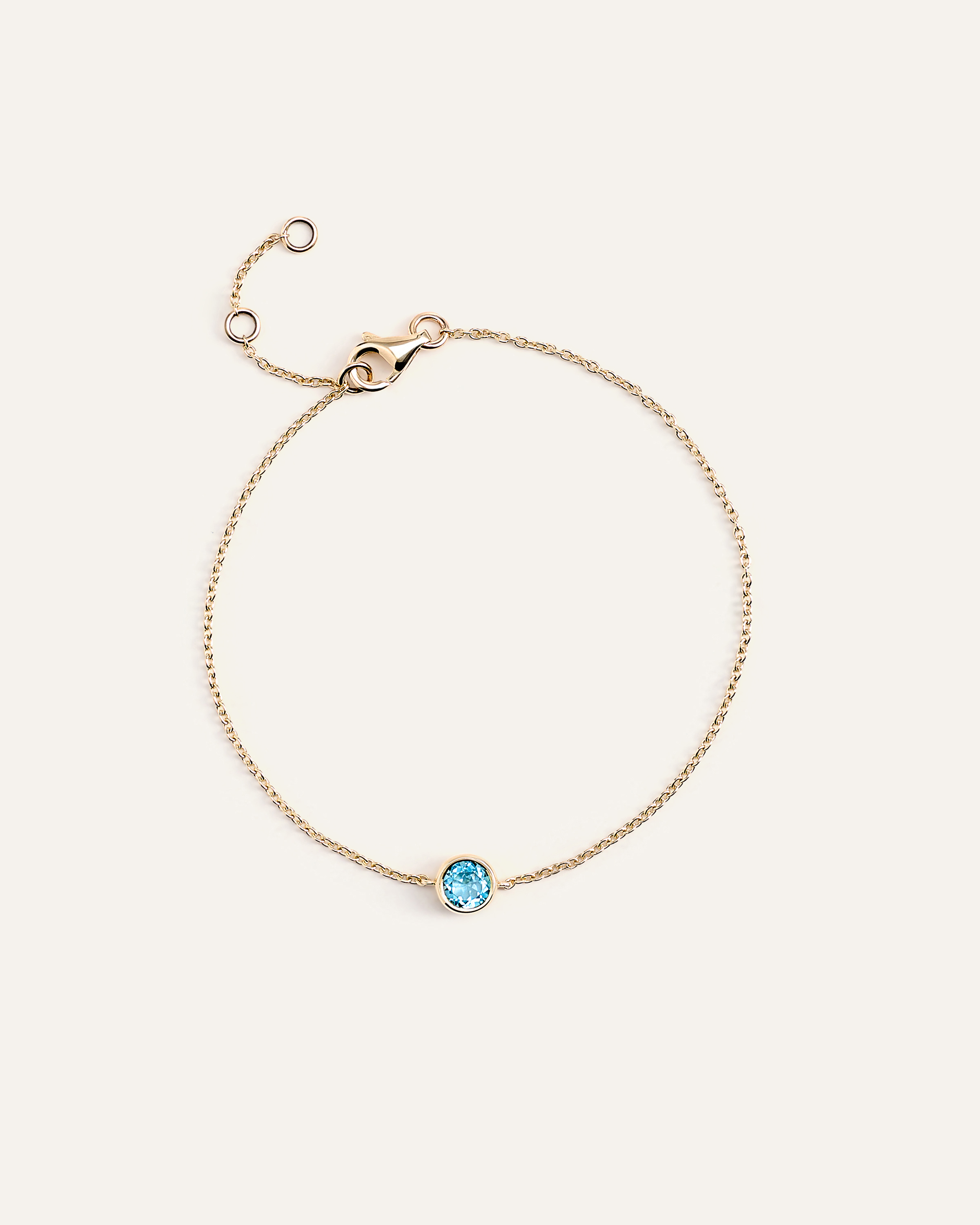 Swiss Blue Topaz 14K Gold Birthstone Solitaire Bezel Bracelet