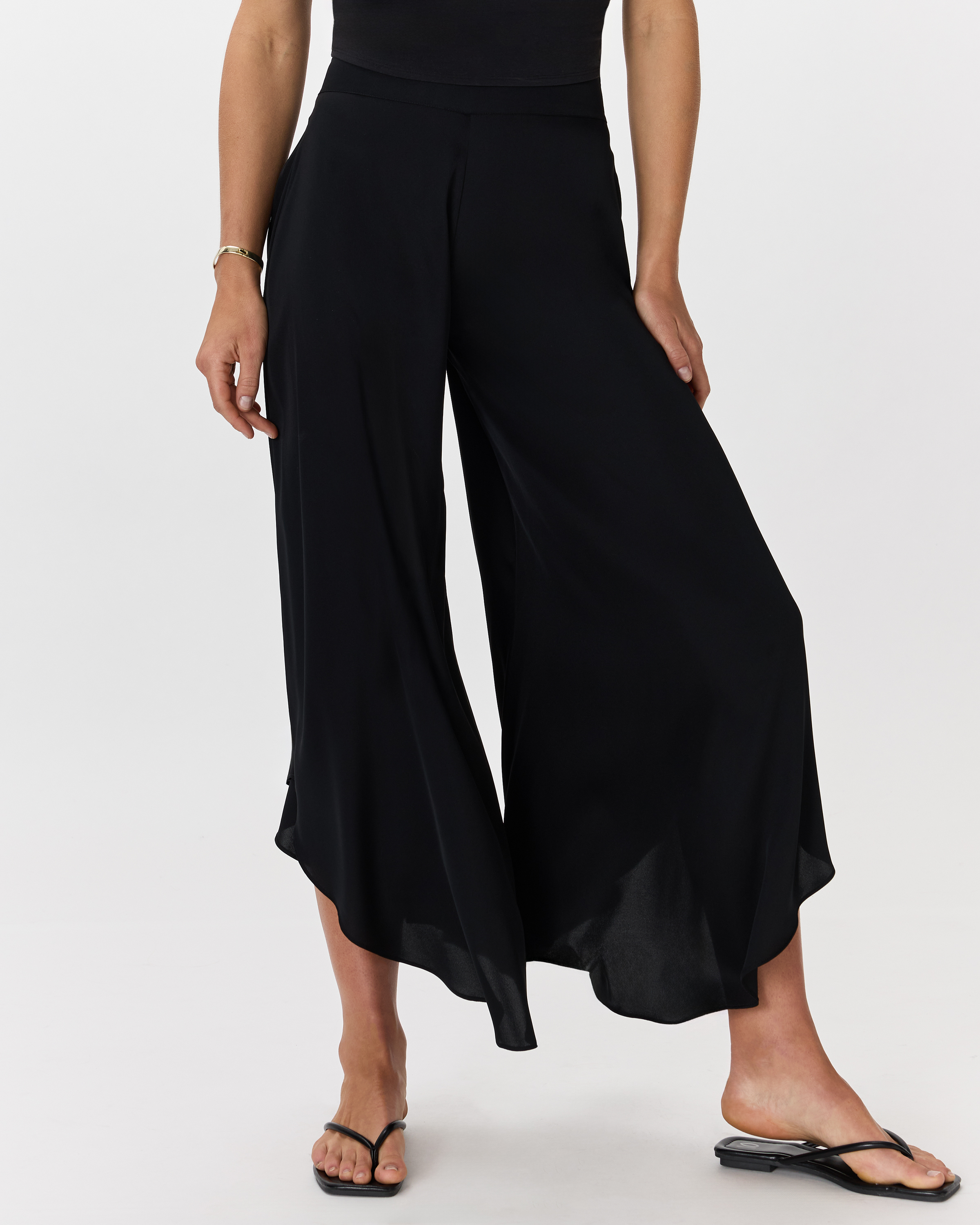 Washable Stretch Silk Palazzo Pants in Black