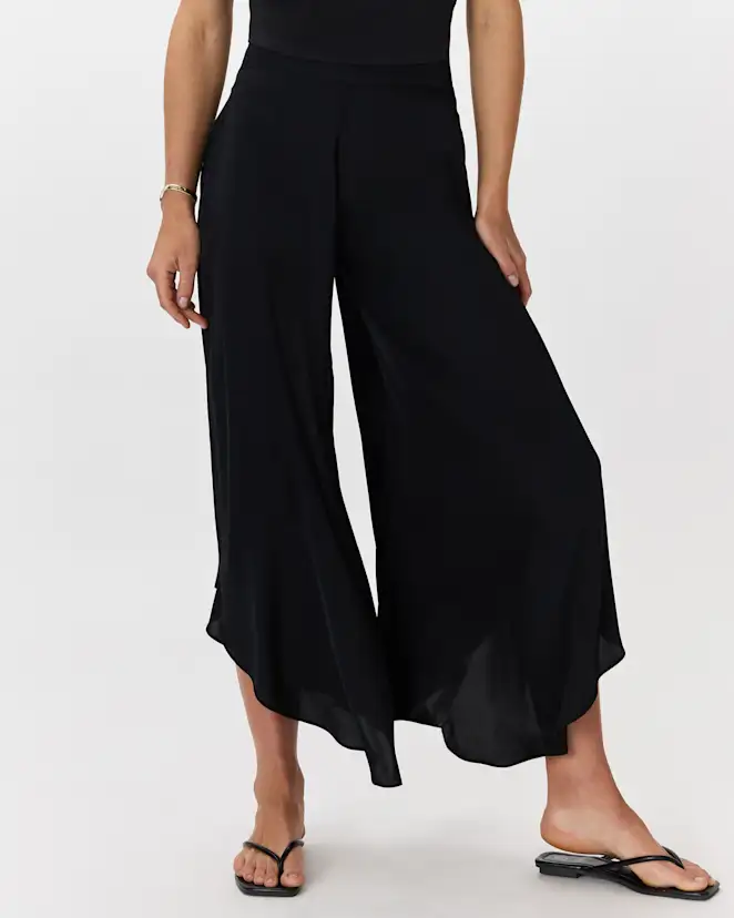 Black Washable Stretch Silk Palazzo Pants