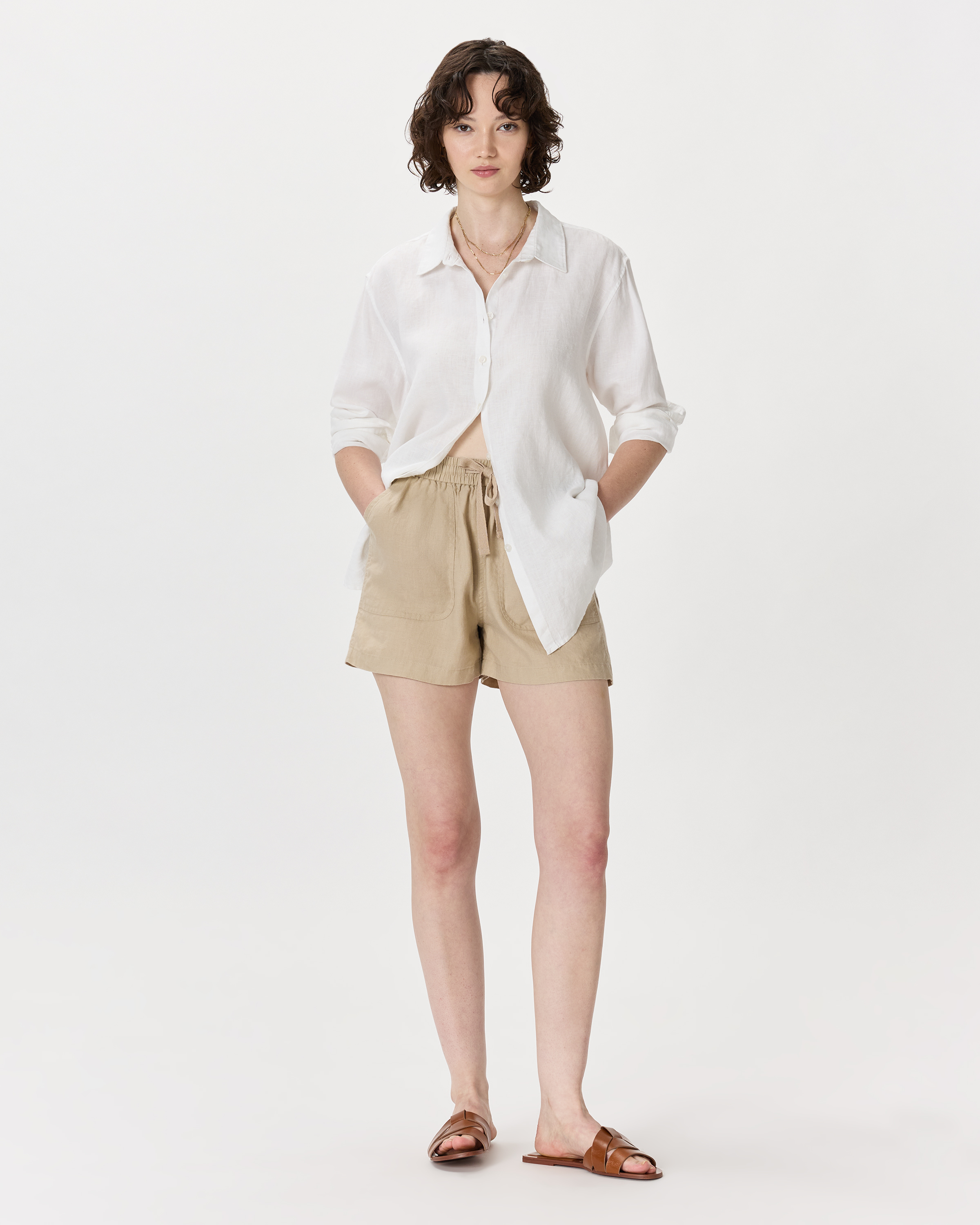 Women's 100% European Linen Shorts in Driftwood