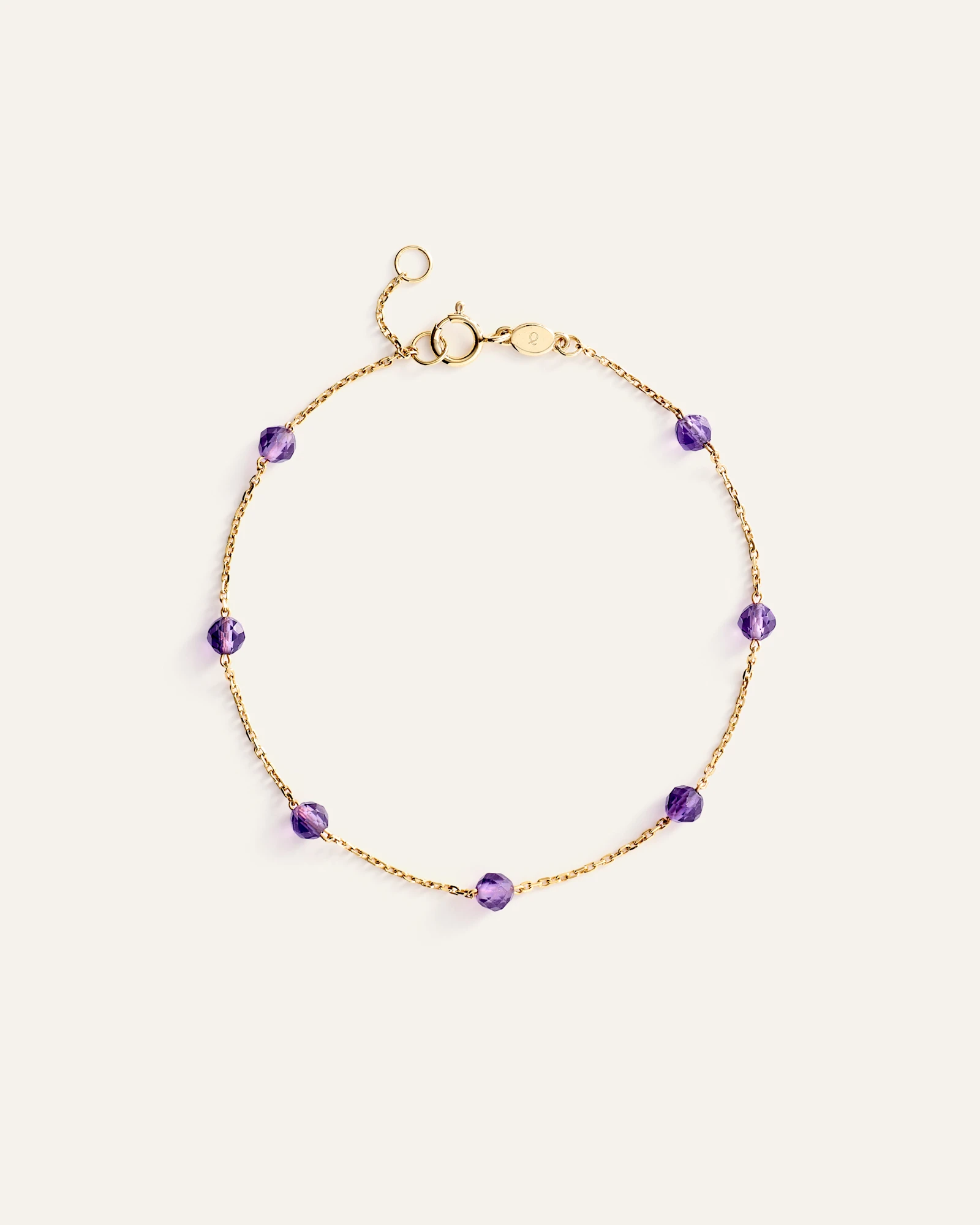 14K Gold Gemstone Station Stackable Bracelet - Amethyst