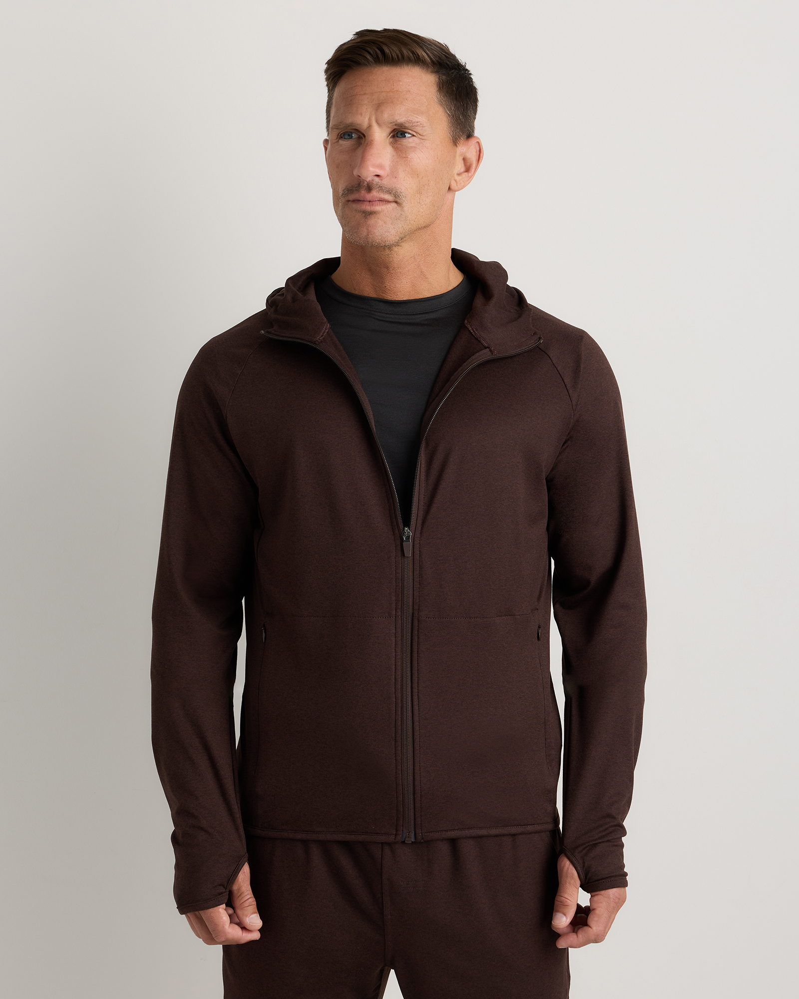 Quince Men's Flowknit Performance Zip Hoodie In Brown