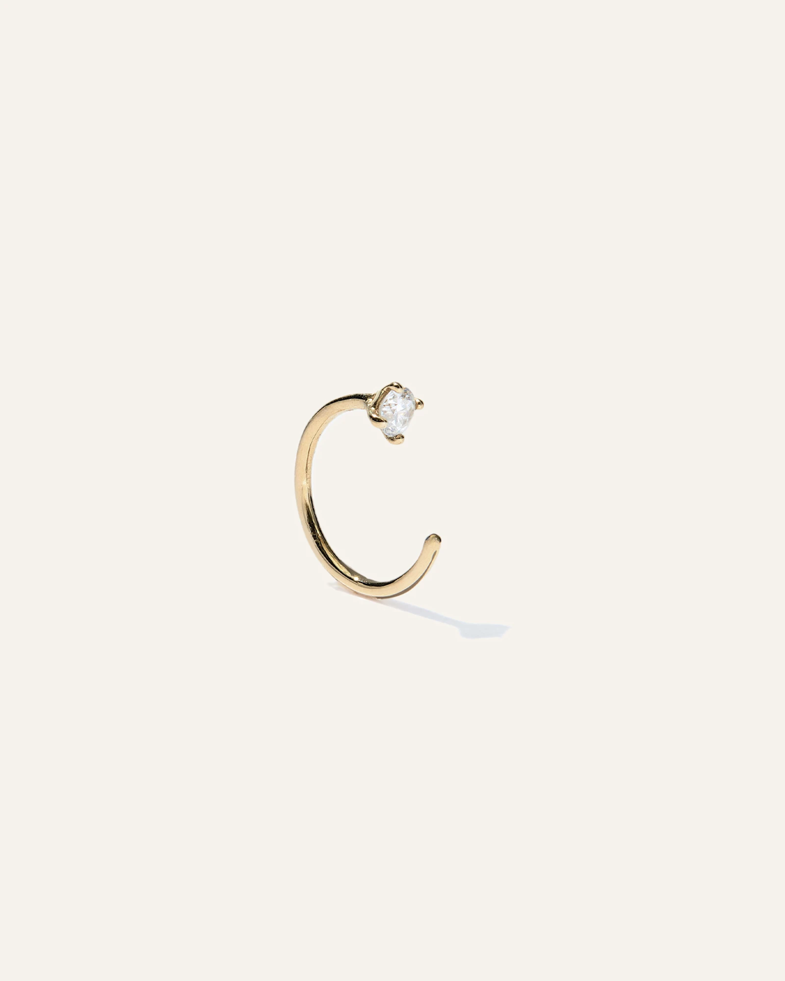 14K Gold Diamond Single Open Reverse Huggie in Yellow Gold