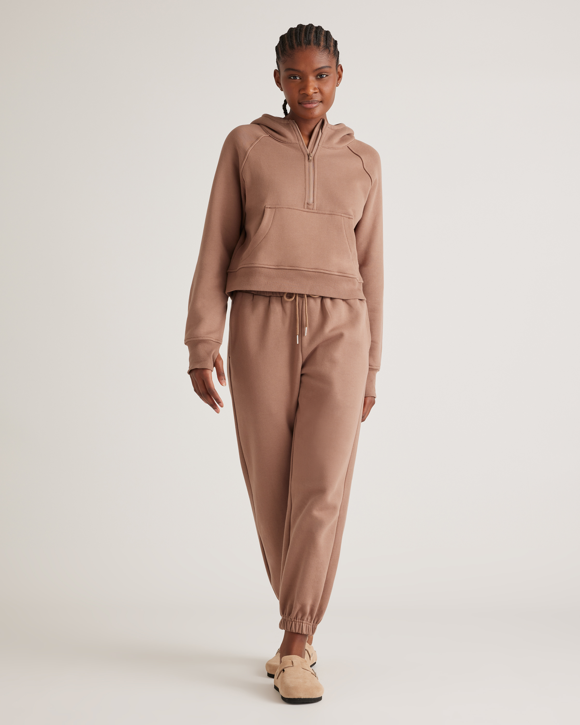 Organic Heavyweight Fleece Cropped Half Zip Hoodie