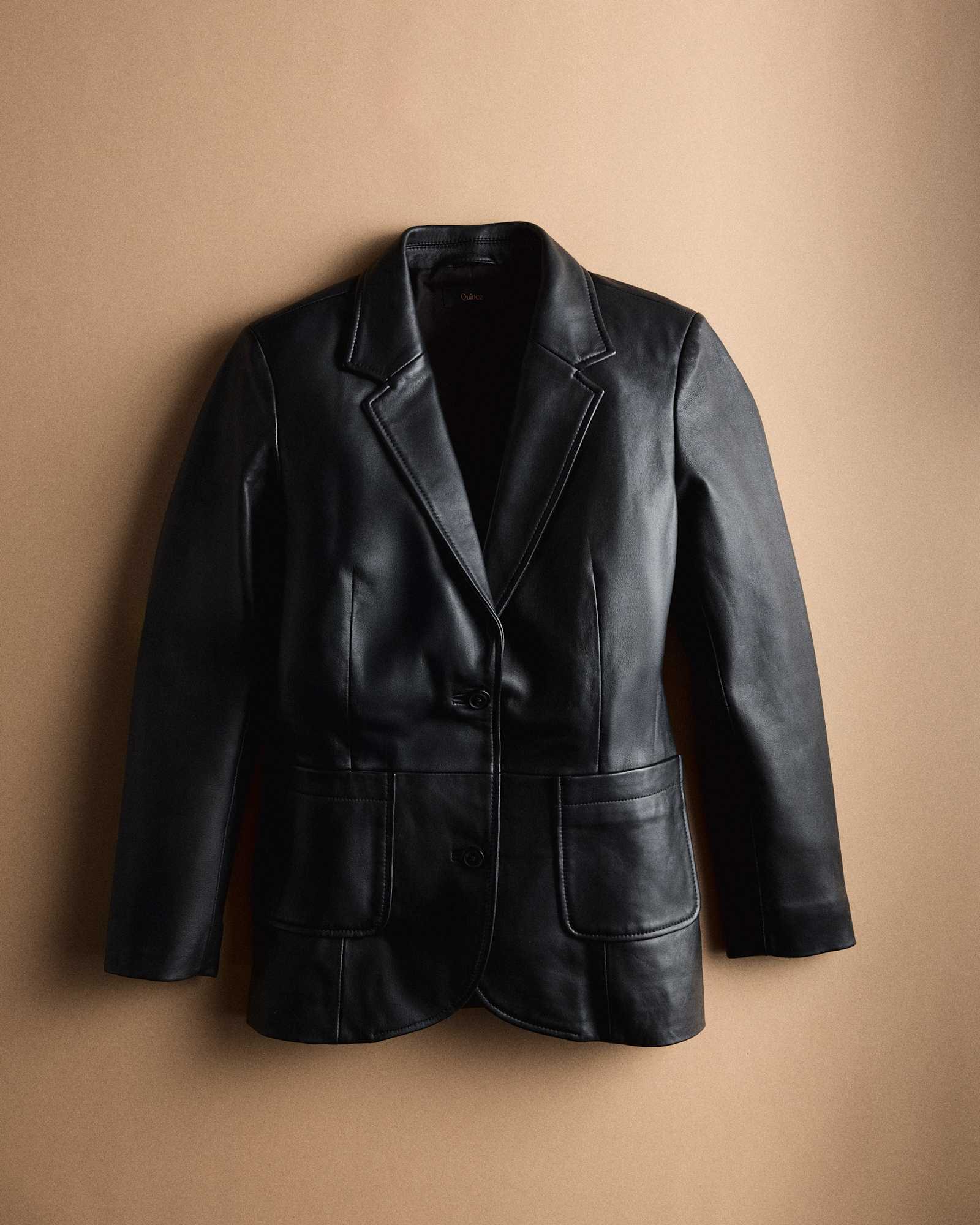 Quince 100% Leather Blazer in True Black