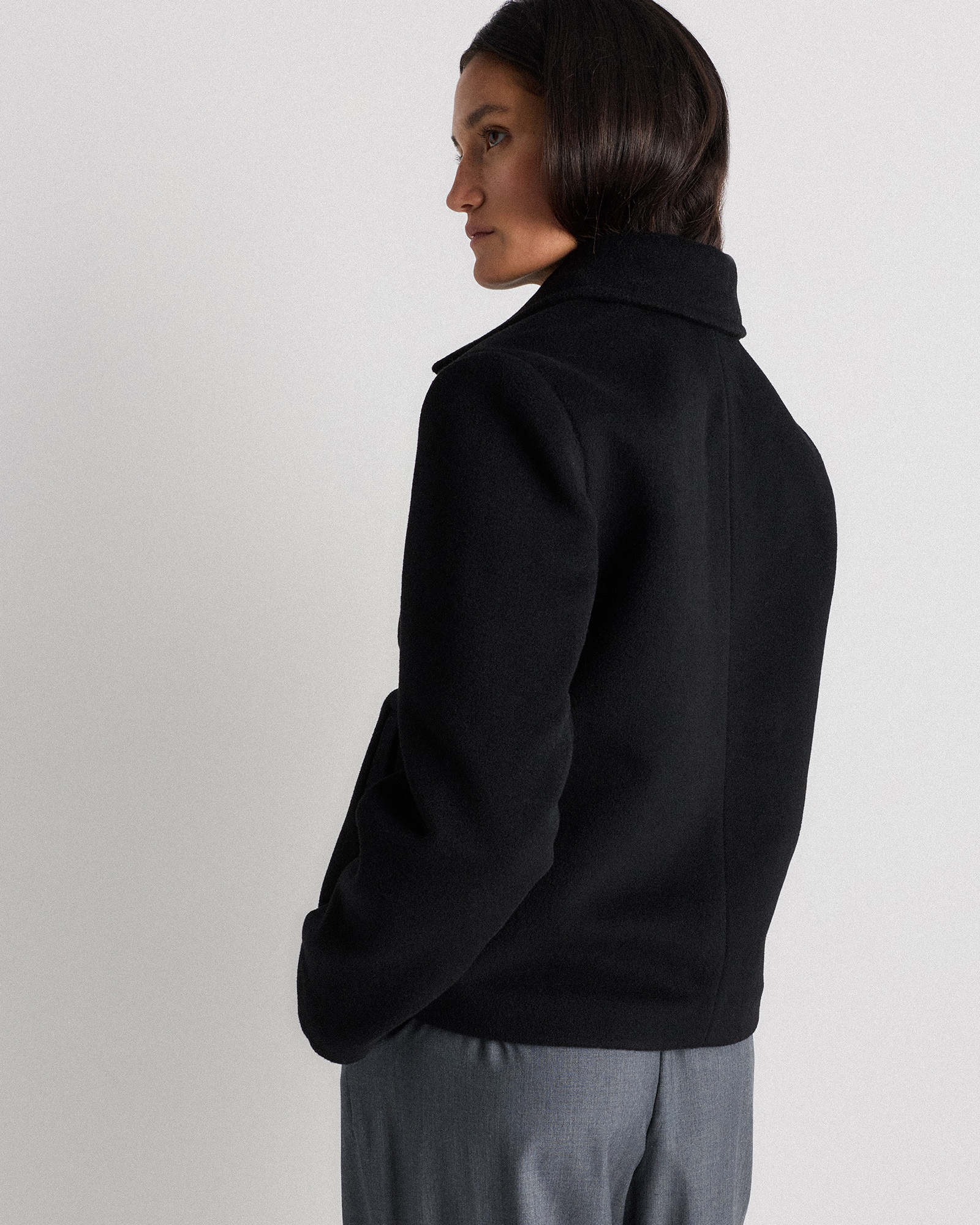 Wool Cashmere Short Coat in Black