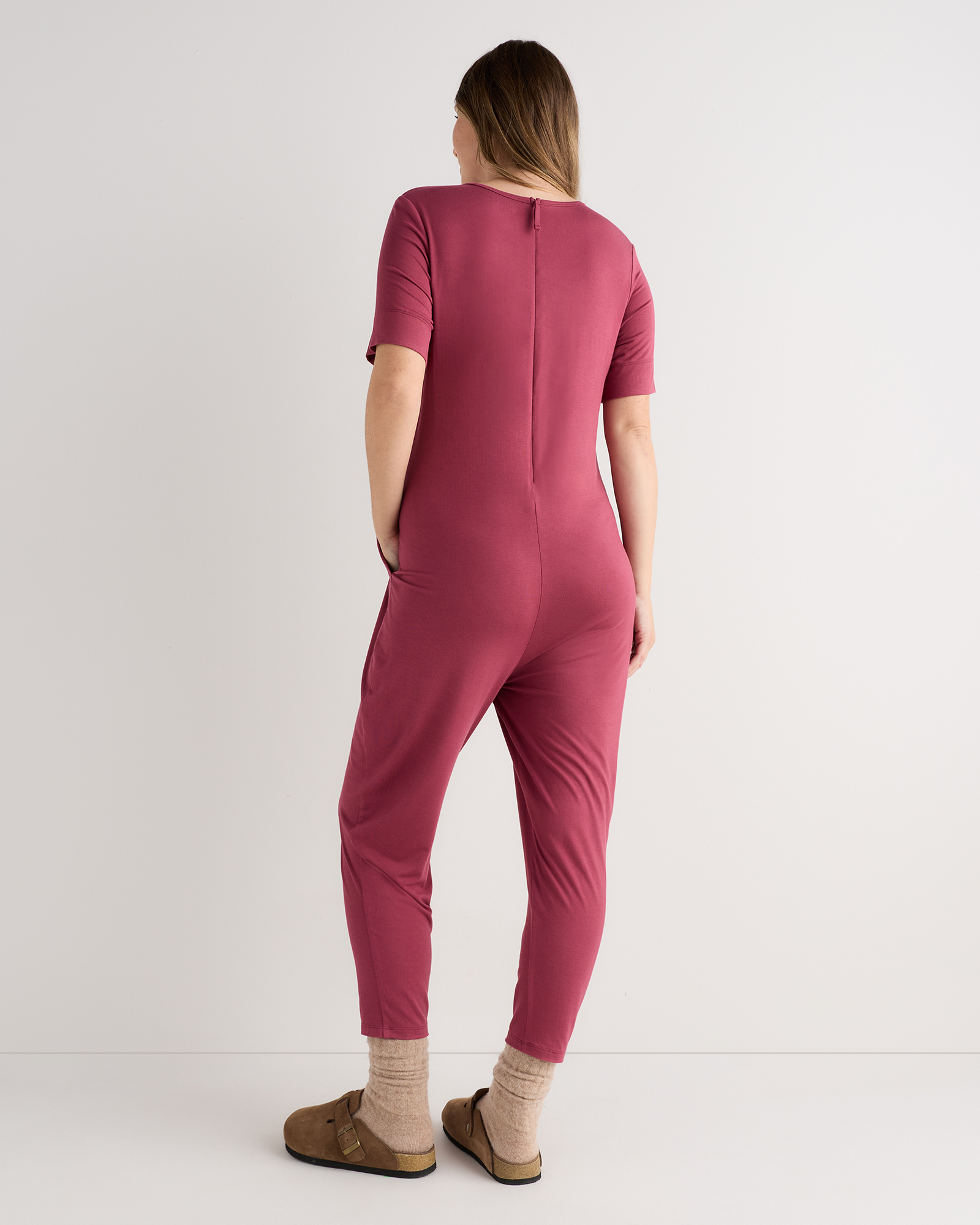 Bamboo Jersey Maternity Everyday Jumpsuit in Faded Maroon