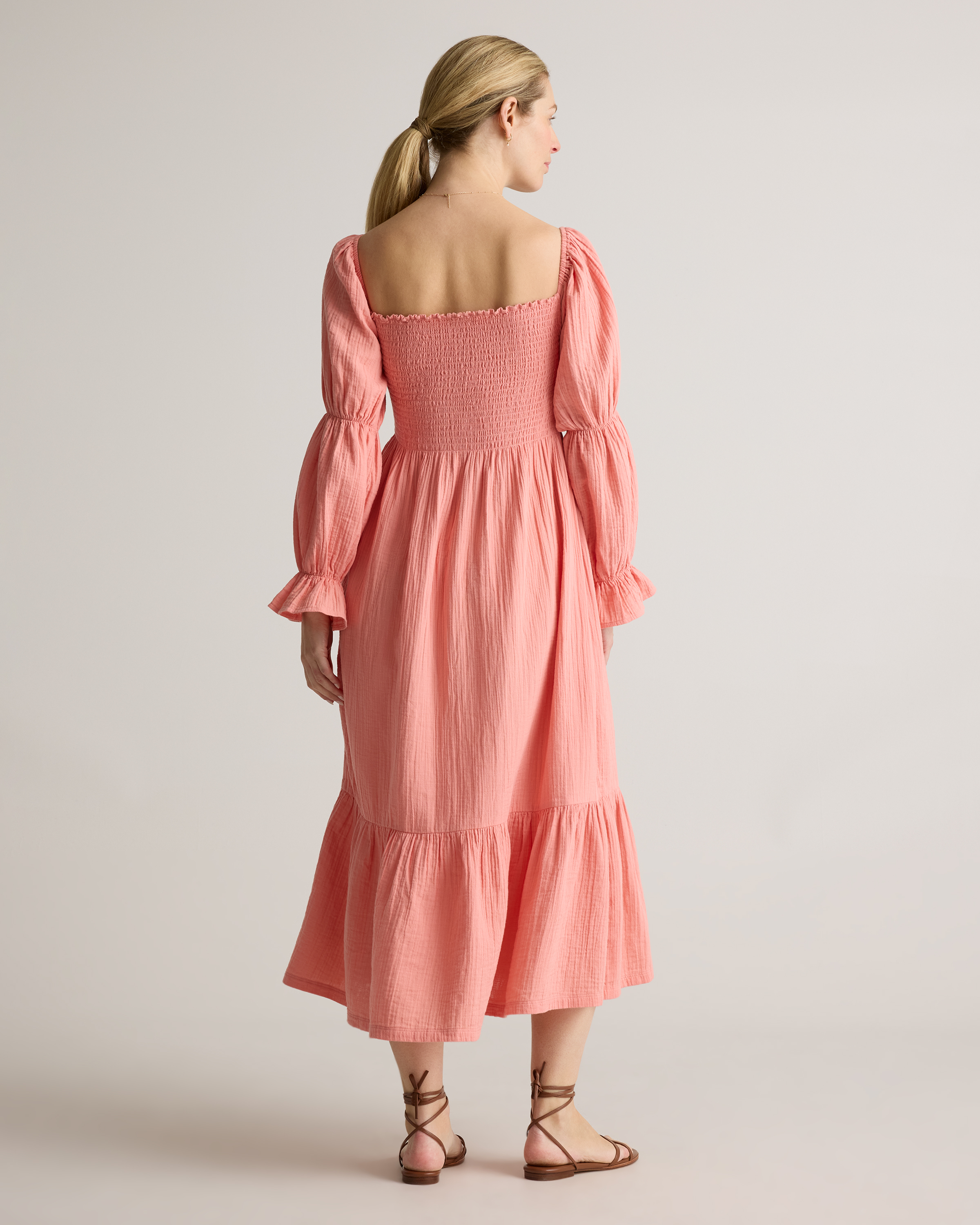 Women's Gauze Maternity Smocked Midi Dress in Coral Blush, Size XS, Organic Cotton by Quince