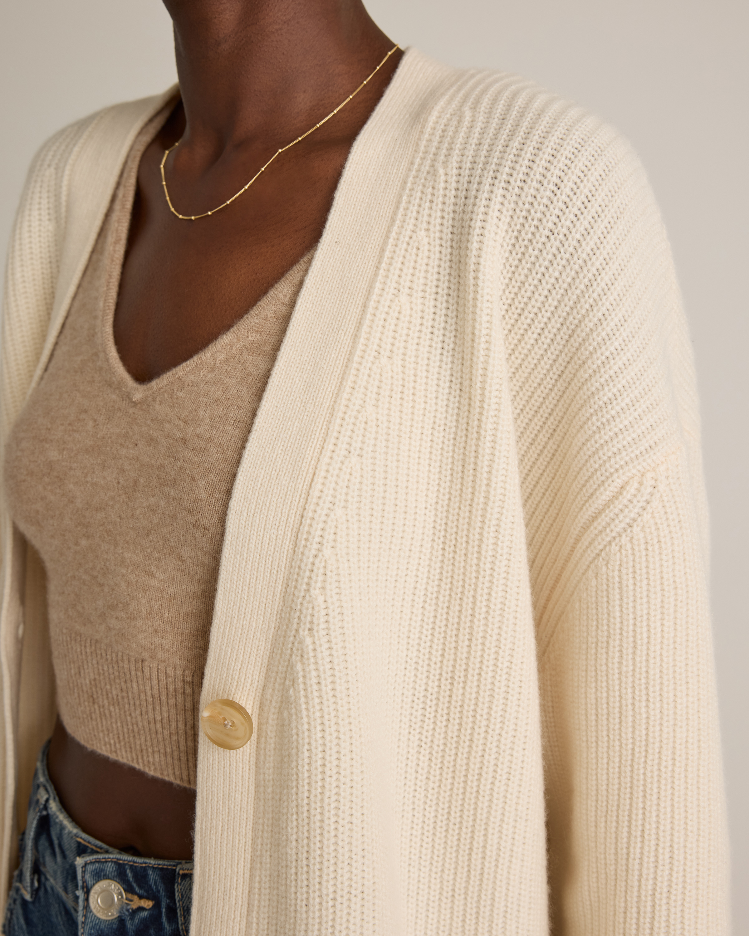 Mongolian Cashmere Oversized Boyfriend Cardigan Sweater in Ivory
