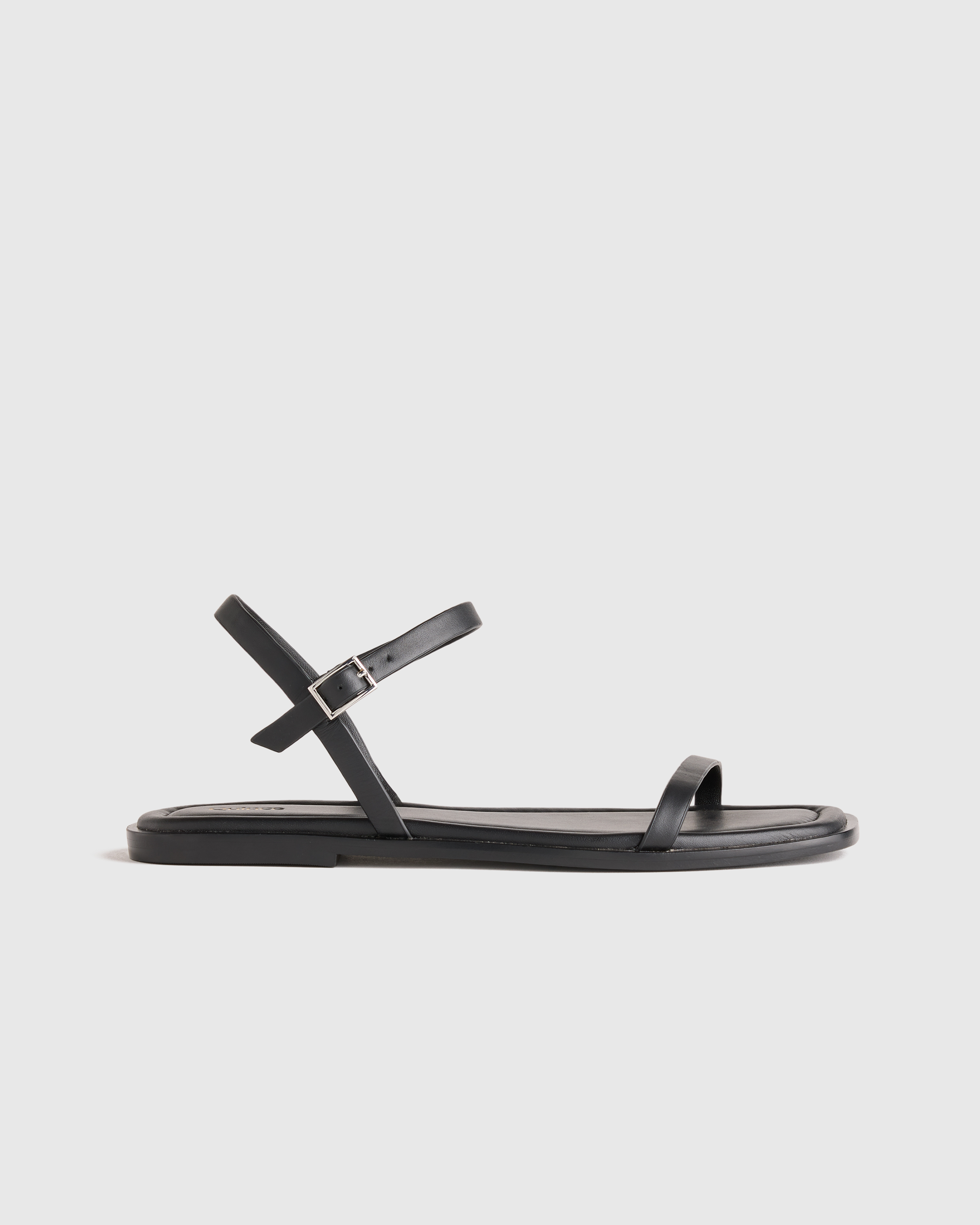 Black Italian Leather Ankle Strap Flat Sandal