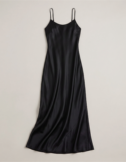 Black 100% Washable Silk Slip Dress