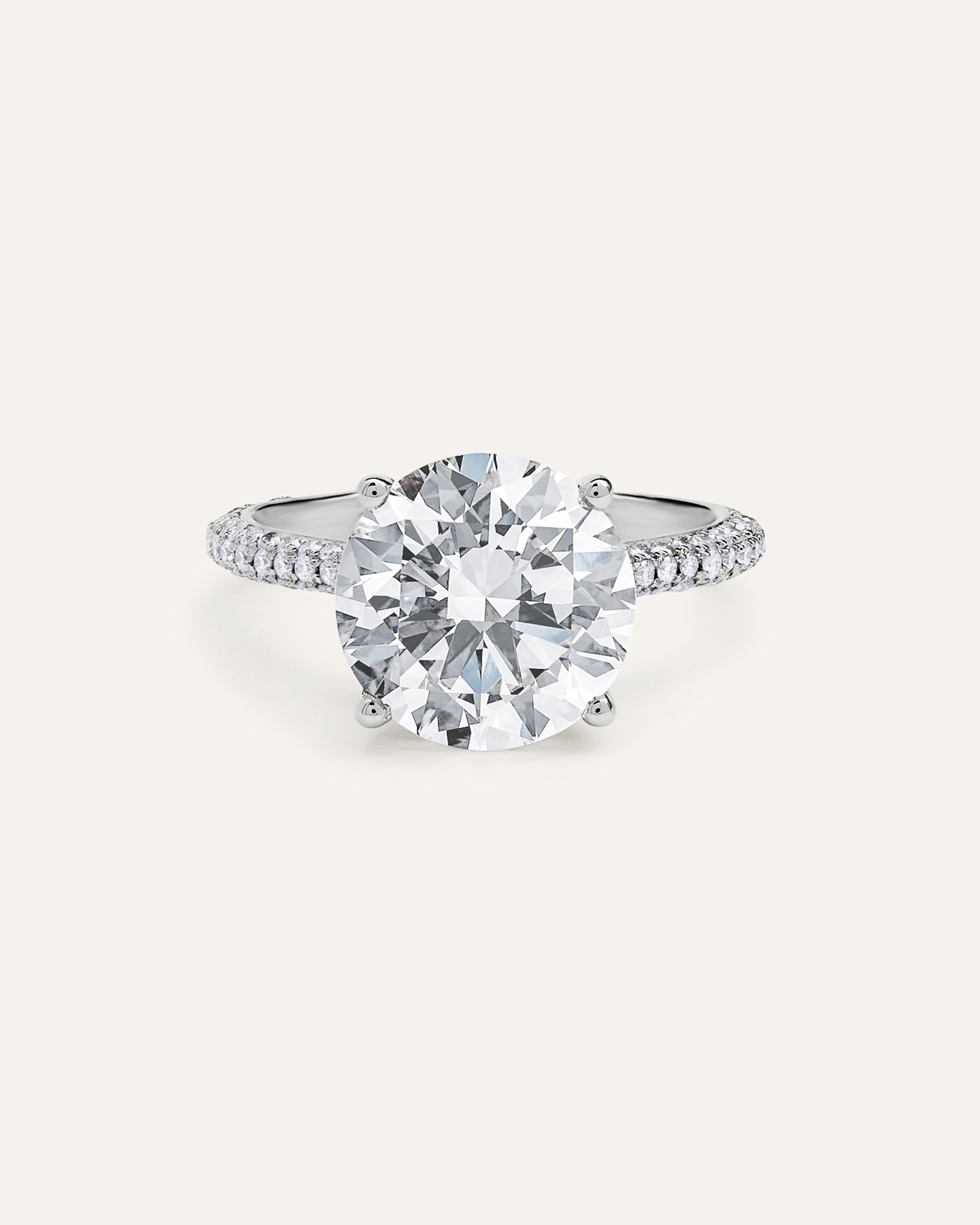 White Gold Lab Grown Diamond Round Pave Cathedral Engagement Ring