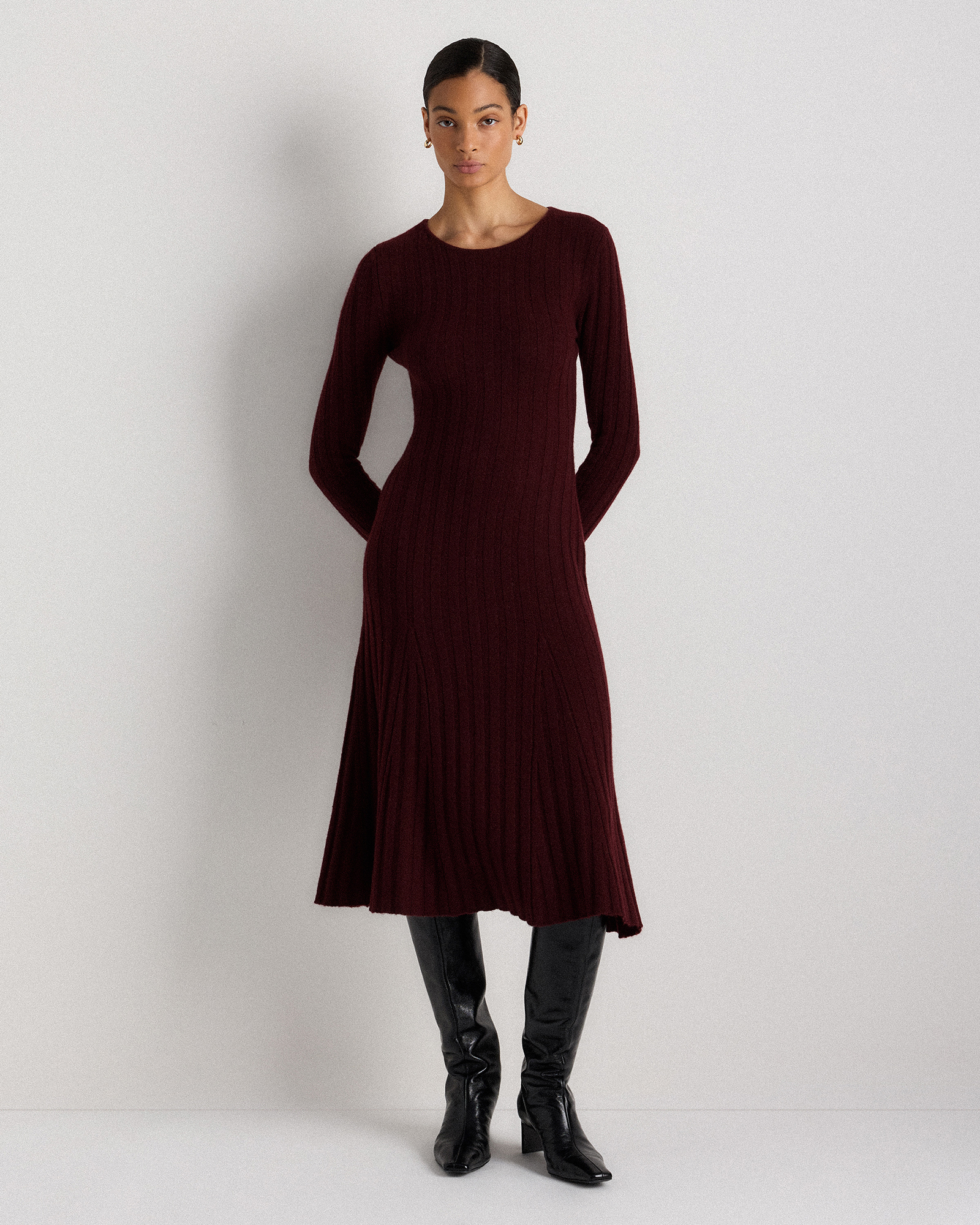 Quince Women's Mongolian Cashmere Wide-rib Midi Dress In Black