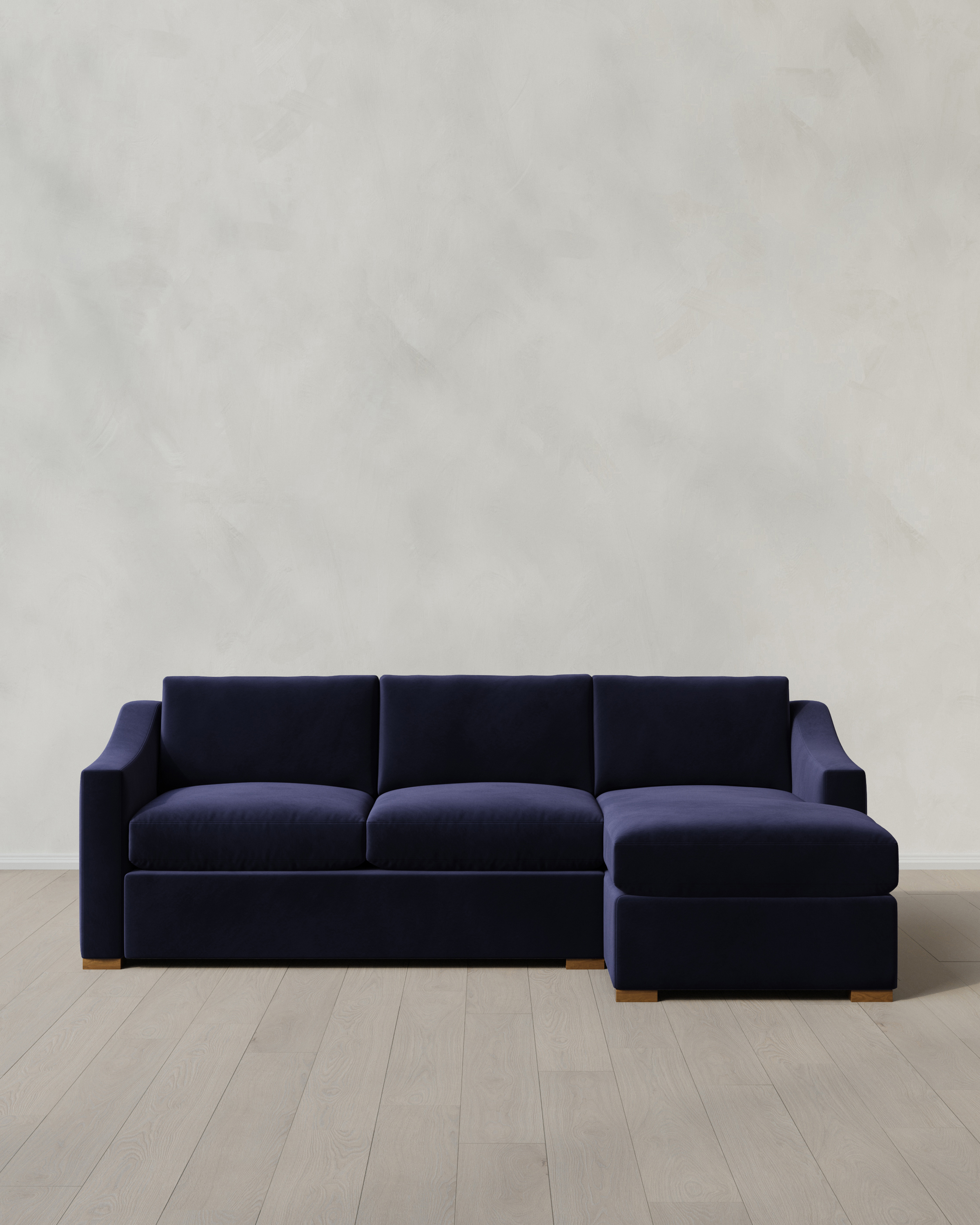 Hollis Slope Arm Chaise Sectional Right Arm 104in Performance Velvet Midnight