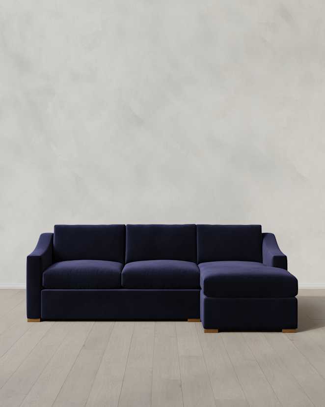 Hollis Slope Arm Chaise Sectional Right Arm 104in Performance Velvet Midnight