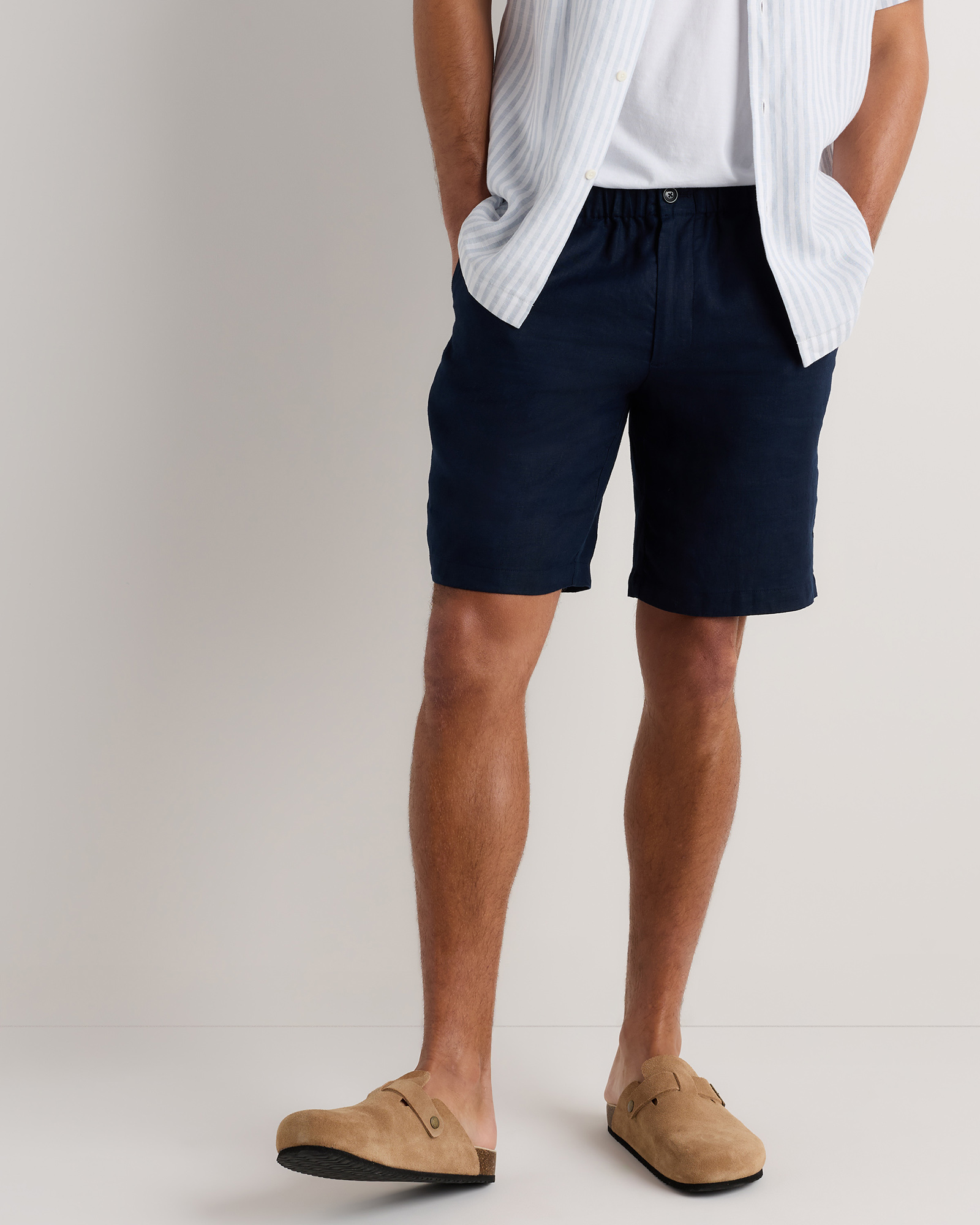 Deep Navy 100% European Linen Shorts - 9"