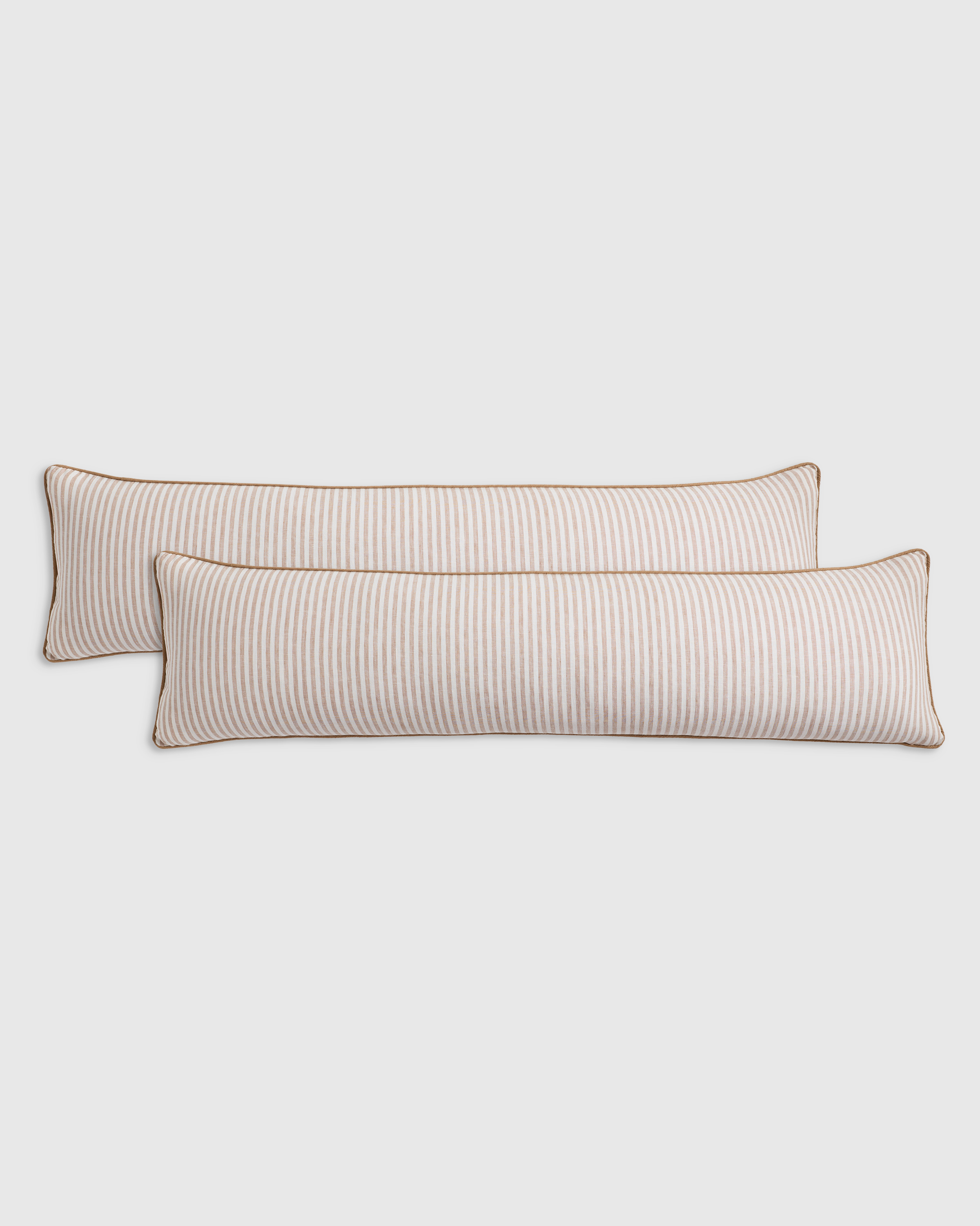 Latte/White Stripe Piped Linen Stripe Oversized Lumbar Pillow Cover (Set of 2)