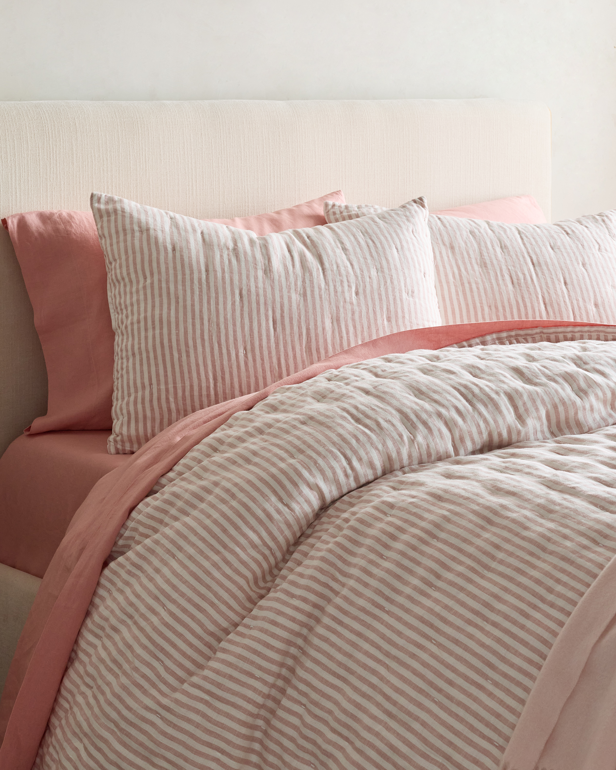 Dusty Mauve/White Stripe European Linen Patterned Quilted Sham Set