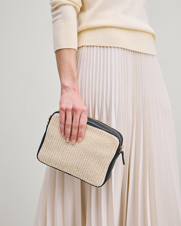 Natural Italian Leather & Raffia Crossbody