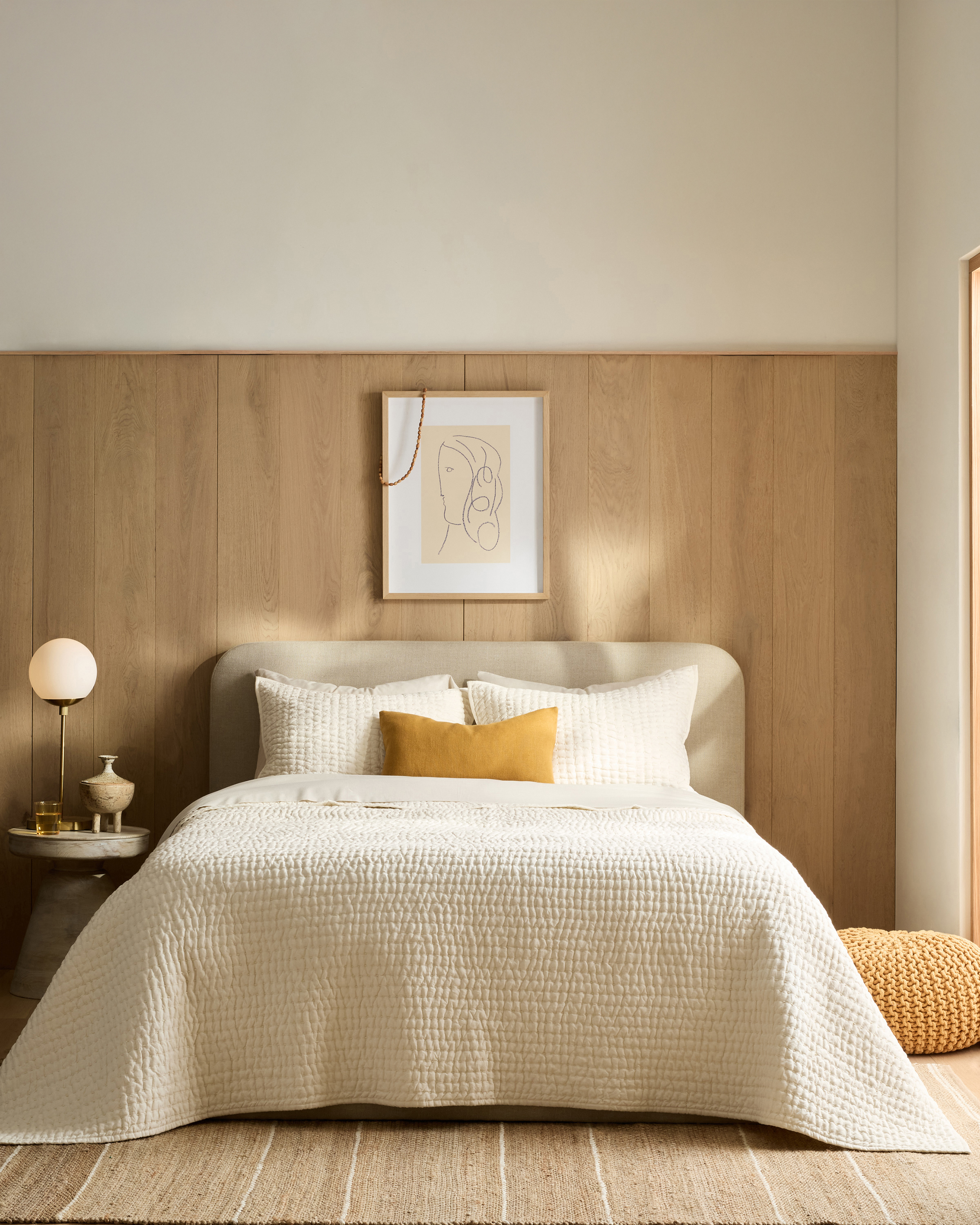 Ivory European Linen Cotton Stitch Quilt Set