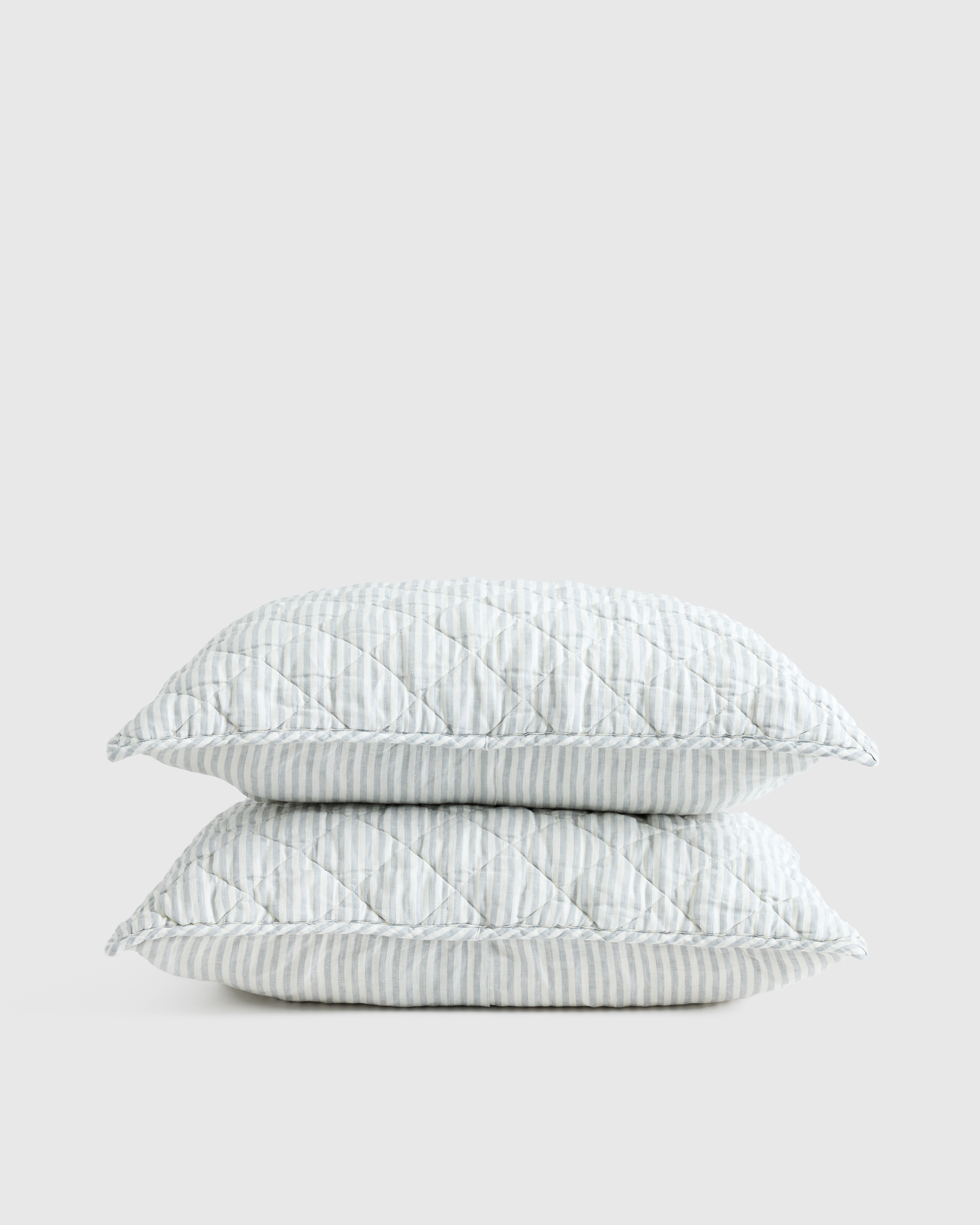 Mist/White Stripe European Linen Stripe Quilted Sham Set 