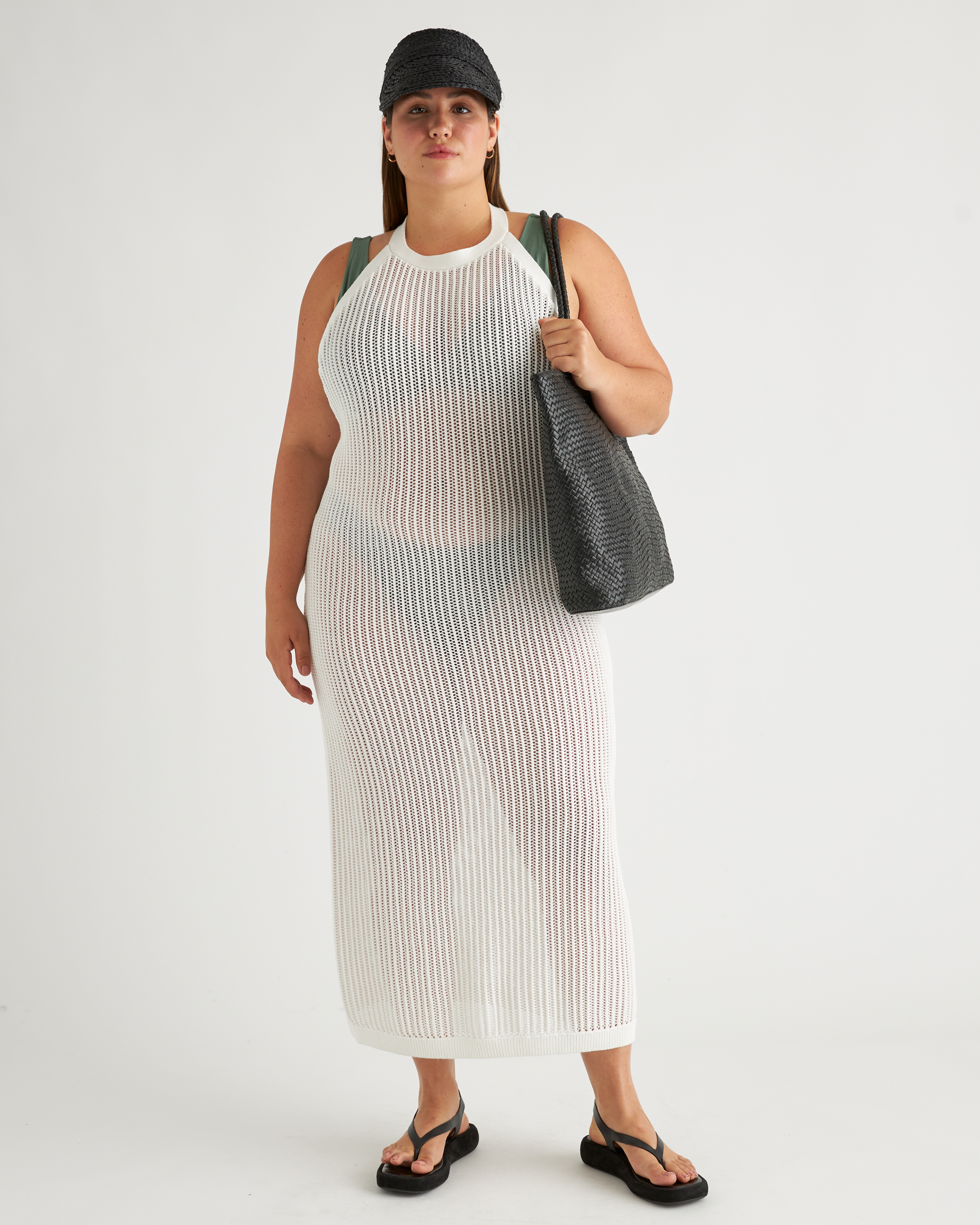 Quince Women's Open-Knit Cover-Up Maxi Dress, Size XS in White, 100% Organic Cotton, Perfect for Beach Days & Sightseeing