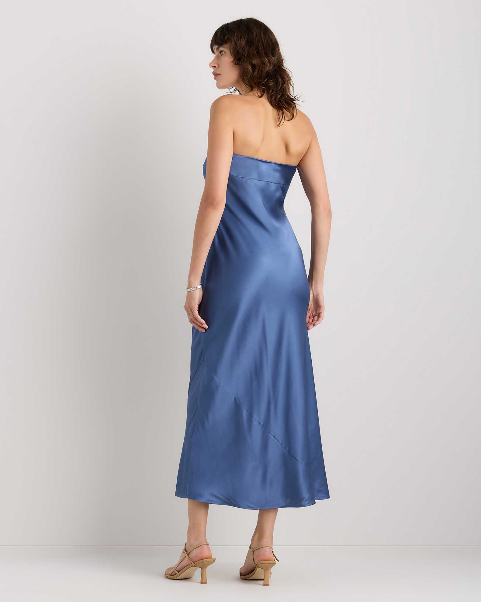 slip silk satin midi dress blue Exceptional Status Blue Halter Backless Slip Midi Dress